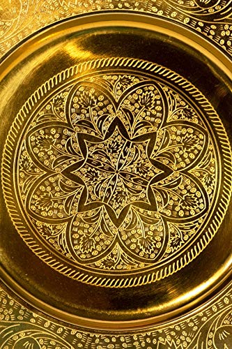 Plateau Rond Oriental En Métal - 50 Cm - Doré - Plat Décoratif