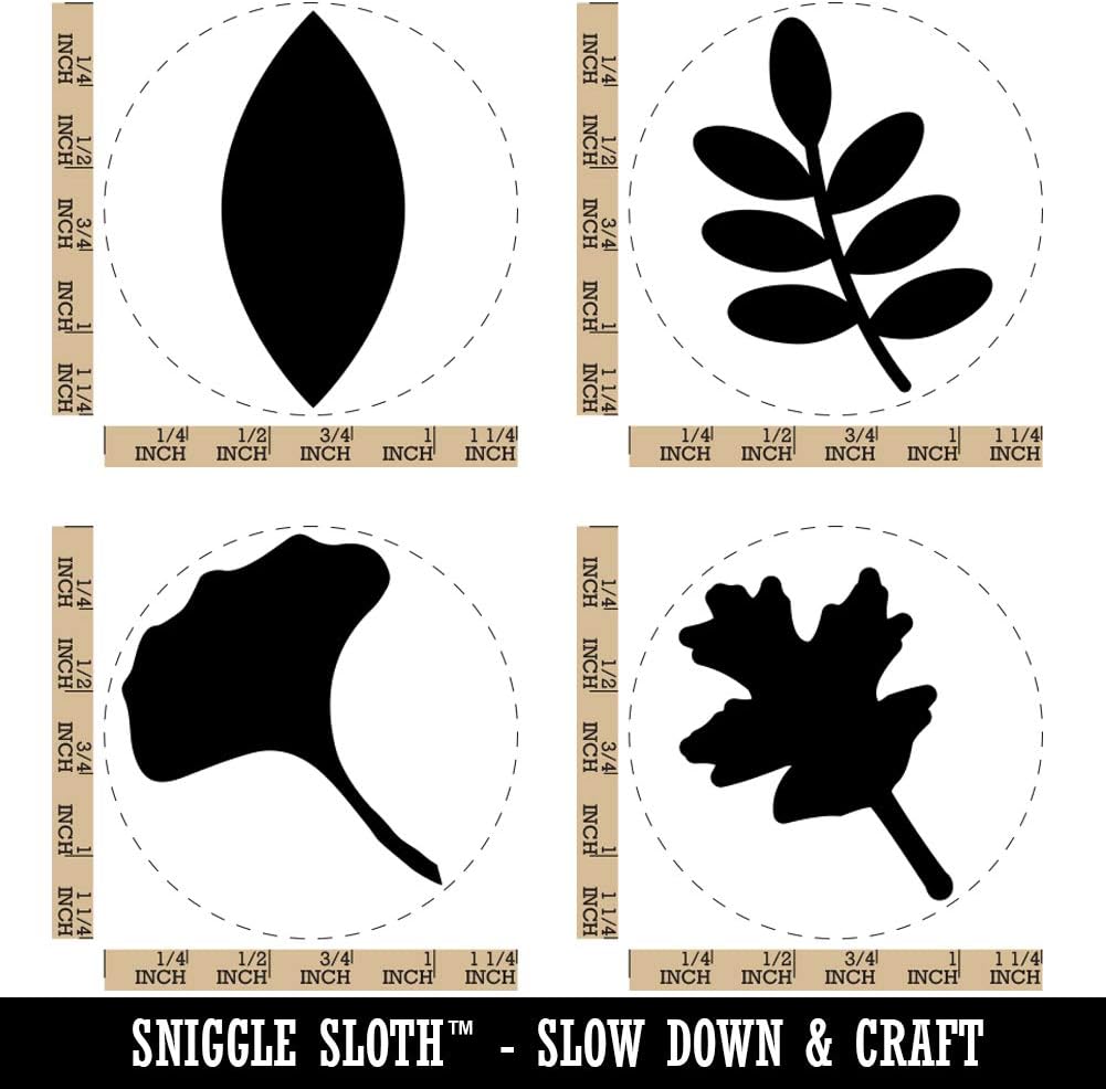 Leaf Leaves Silhouettes Oak Ginkgo Simple Branch Rubber Stamp Set for Stamping Crafting Planners - 1-1/4 Inch Large