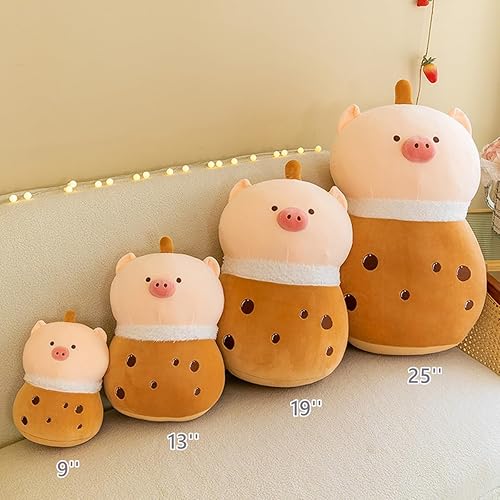 Miniatura 6 de Boba Pig - Peluche Kawaii de 9 pulgadas con forma de cerdo de té con burbujas, lindo y esponjoso, almohada suave de dibujos animados, juguete de té