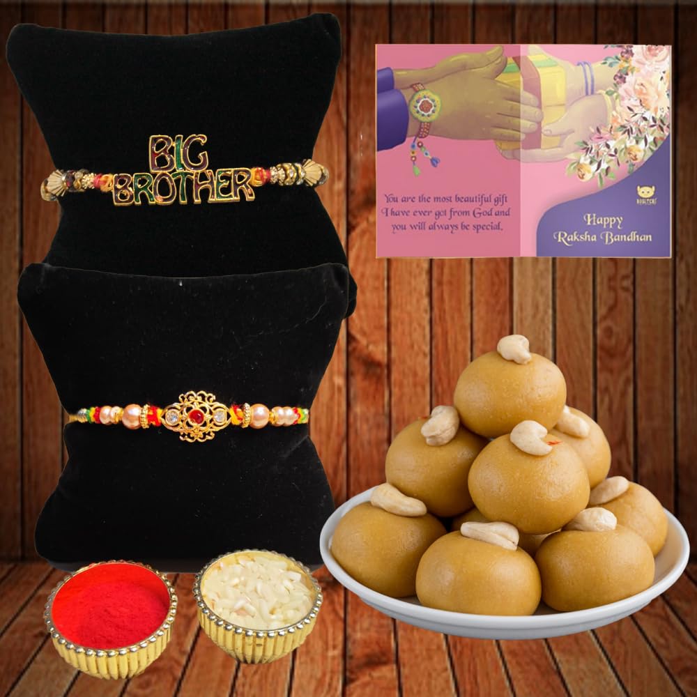 BOGATCHI rakhi for brother with sweets, rakhi for brother combo with sweets, rakhi with sweet combo, sweets for rakhi, rakhi sweets -4 pcs Dry Fruit Besan Ladoo + Rakhi Set of 2 +Roli Chawal+ Rakhi Card |RKH21d-79-picture-29
