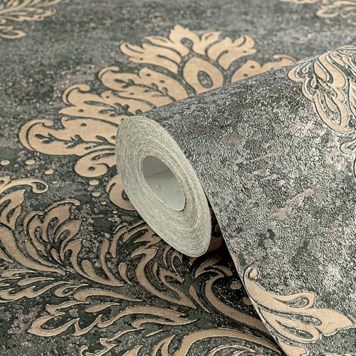 A.S. Création Livingwalls Metropolitan Stories 2 Vliestapete mit Ornamenten 0,53 x 10,05 m – Grün, Gold – elegante Barocktapete Made in Germany – 379011