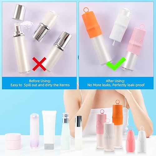 Miniatura 6 de Zienlay Fundas elásticas para artículos de tocador a prueba de fugas, cerraduras de silicona a prueba de artículos de aseo personal, botellas de