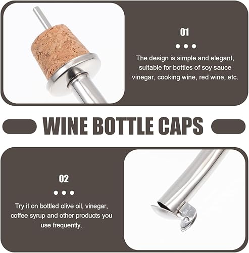 Miniatura 6 de 6 piezas de vertedor de corcho de vino con boquilla de acero inoxidable para vertederos de vino con tapa, boquilla de vertido de aceite, botella de