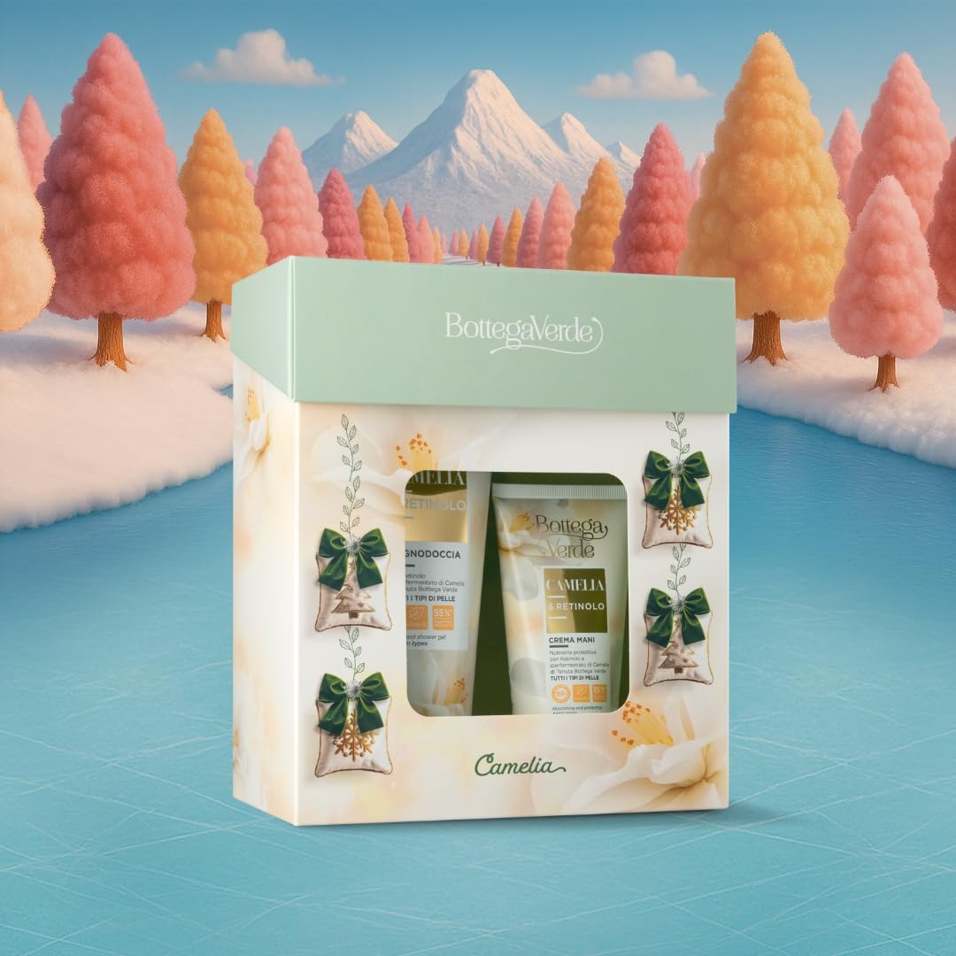 Bottega Verde - Cofanetto Regalo Camelia e Retinolo, con Bagnodoccia 200 ml e Crema Mani 75 ml, Profumo Fresco e Fiorito, Efficacia Nutritiva e Protettiva, Idea Regalo