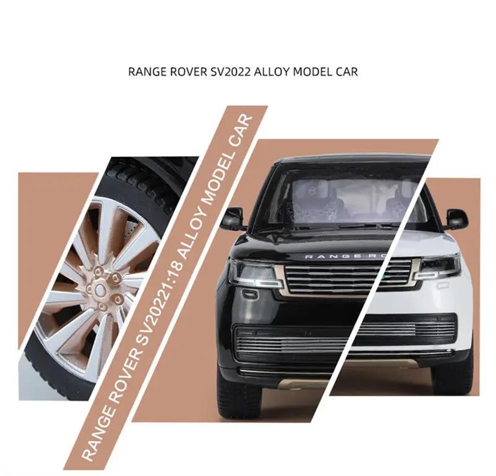 Veicoli a Motore in Scala 1/18 per Land Rover Range Rover SUV Modello di Auto in Metallo Pressofuso Regalo con Suono E Luce Auto in Miniatura Art Modello di Auto Replica(Black)