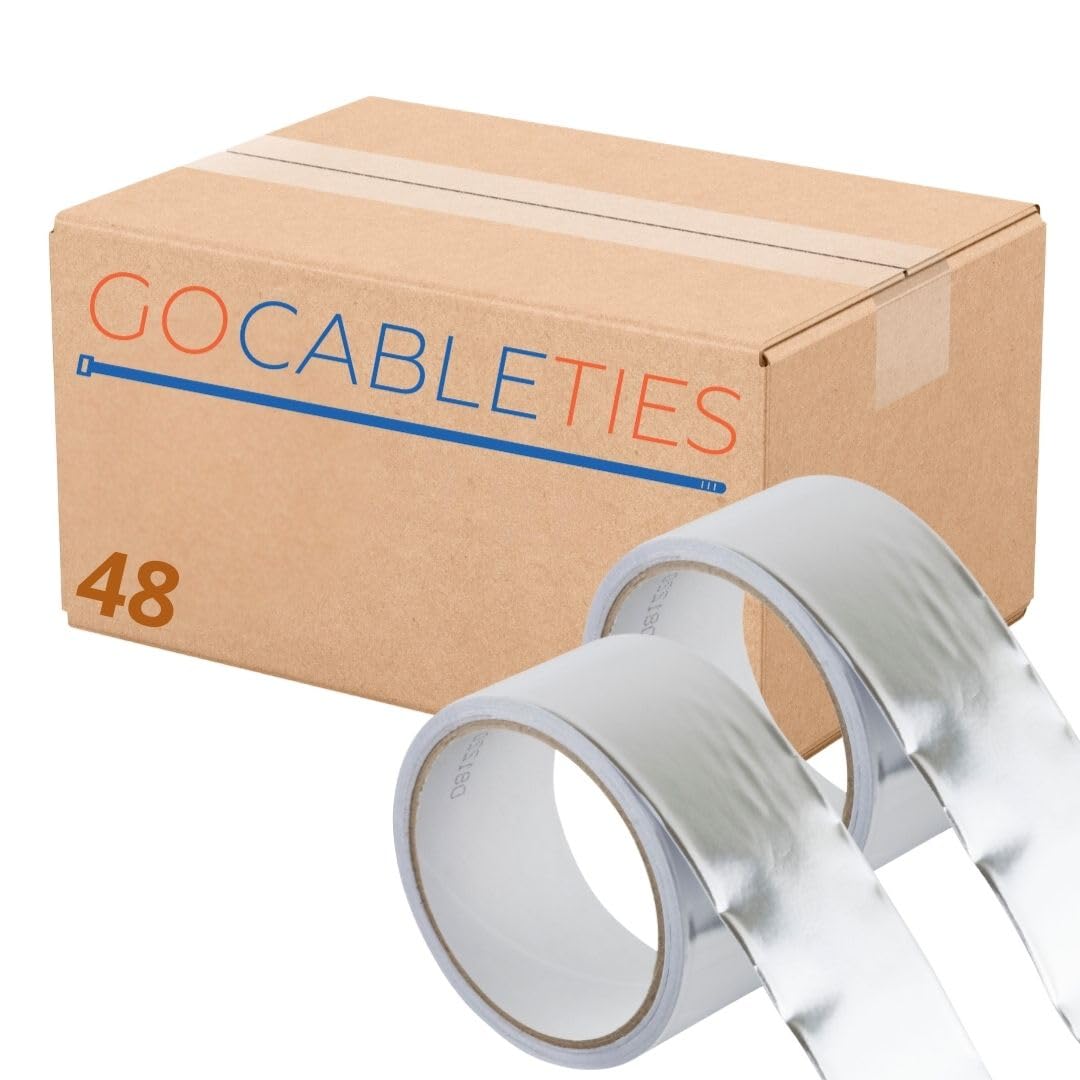 Gocableties Aluminium Foil Tape, 48mm (2") x 10m, Adhesive Insulation Tape for Insulating, HVAC Repair, Sealing Ducts, and Pipework, 48 Rolls