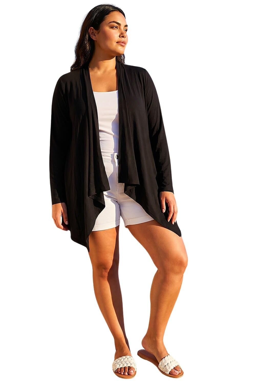 Roman Curve Women's Black Waterfall Front Cardigan Size 18