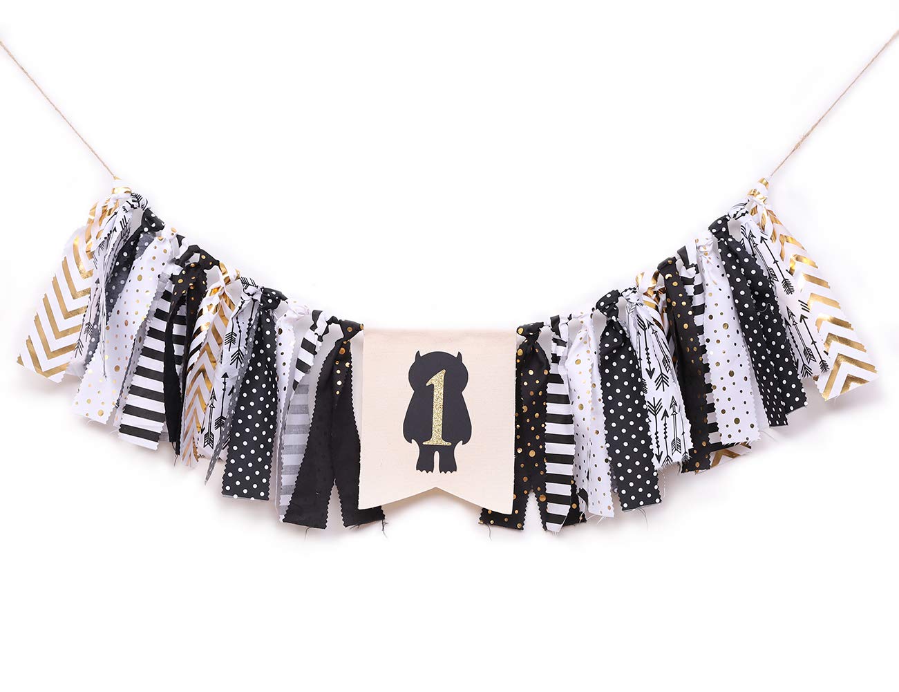 WAHAWU Wild One Banner for 1st Birthday - Black and Gold , Baby Boy's Shower Decorations , Photo Decoration Props , Birthday Party Gifts (High Chair Banner for 1st)