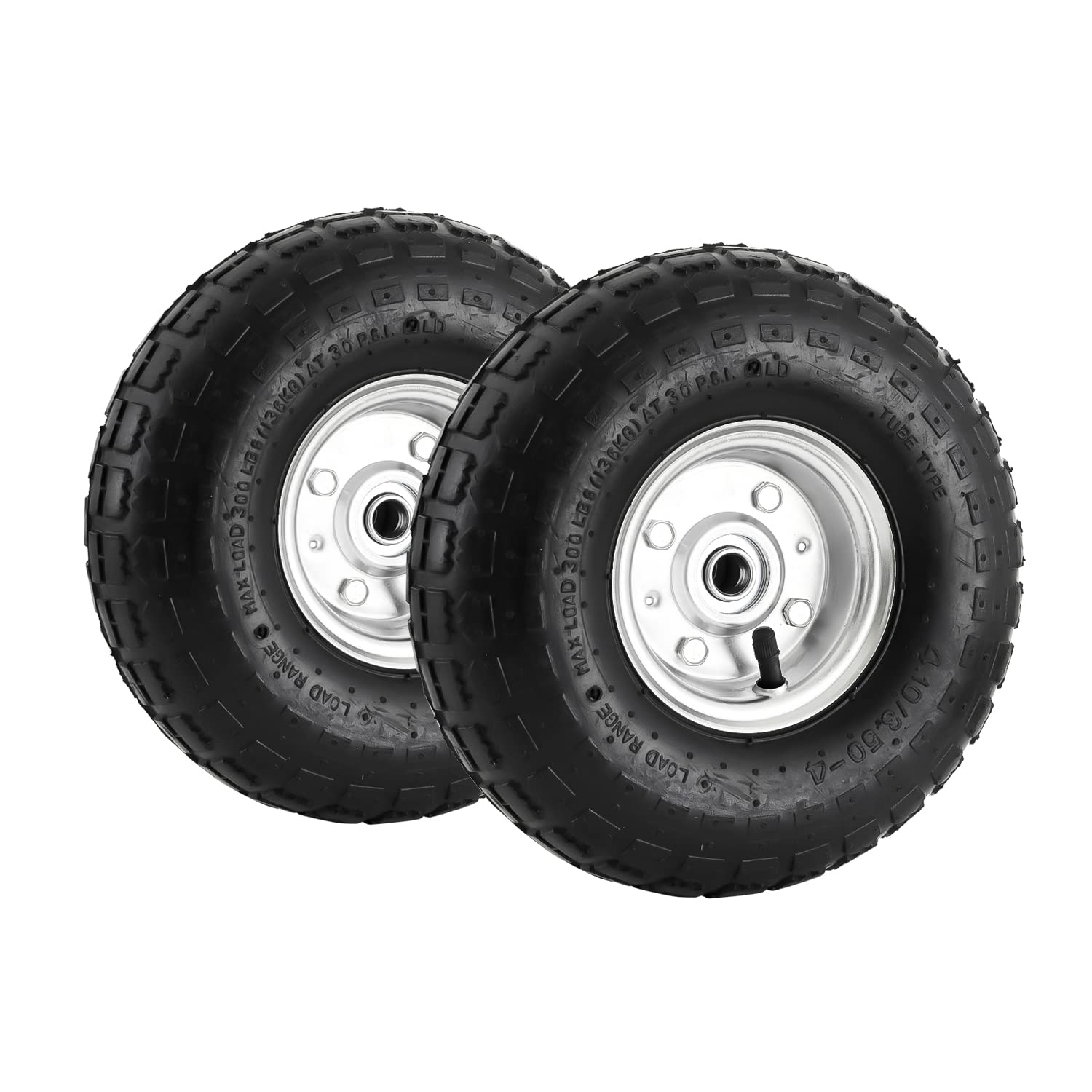 10-Inch Replacement Tire and Wheel 4.10/3.50-4" - 10” Utility Tires for Cart, Dolly, Hand Truck, Generator, Lawnmower, Garden Wagon with 5/8” Axle Bore Hole - Double Sealed Bearings (2 pack)