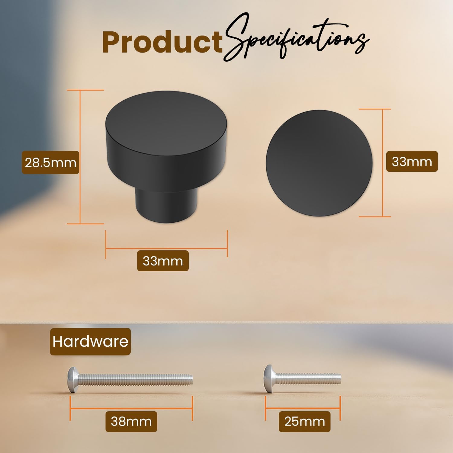 Cabinet Knobs, 10 Pack 1-1/4 Inch (32mm) Solid Cast Iron Kitchen Matte Black Round Drawer Cabinet Knobs, Drawer Pulls & Knobs, Hardware Dresser