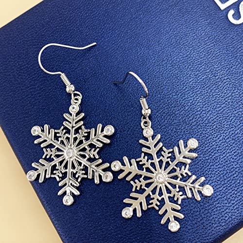 Selovo Clear Cubic Zirconia Fishhoop Snowflake Earring Hook Dangle Drop Earrings For Woman For Christmas #TOP1