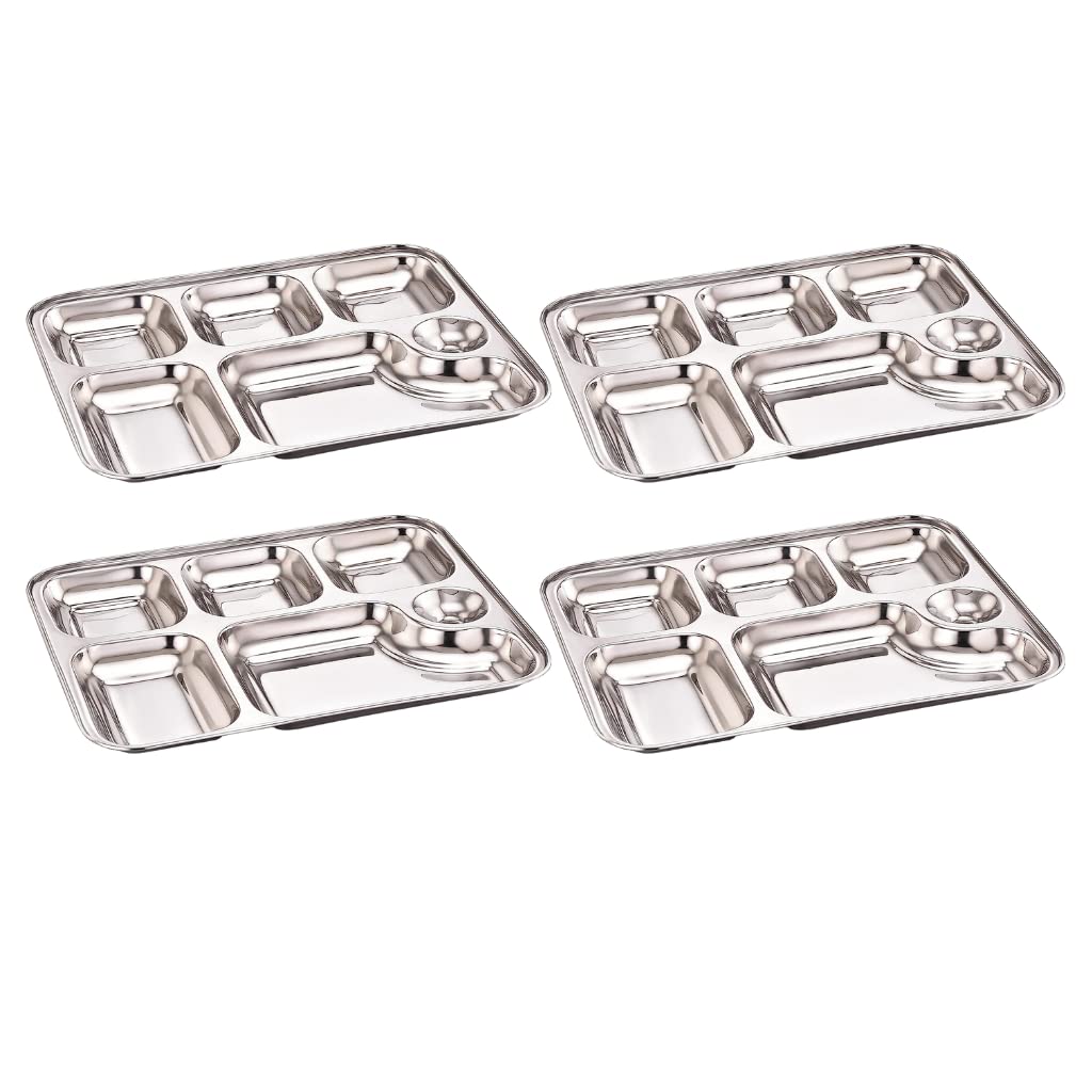 GALOOF Stainless Steel 6 in 1 Pav Bhaji Plate Set | 6 Compartment Section Mess Tray | 6 Section Rectangle Bhojan Thali for Lunch and Dinner (Pack of 4) (B0C19357PV) Amazon Price History, Amazon Price Tracker