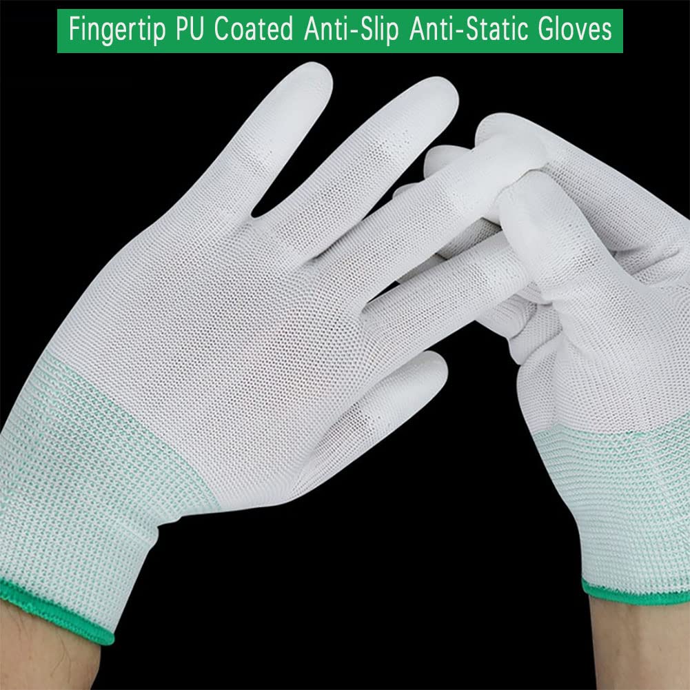 nanaxagly 2 Pair Anti Static Antiskid Glove PU Coated Fingertip Non-slip Durable Breathable Wearable Gloves Home Gardening Cleaning Tool for Women Men, Youth (M green)