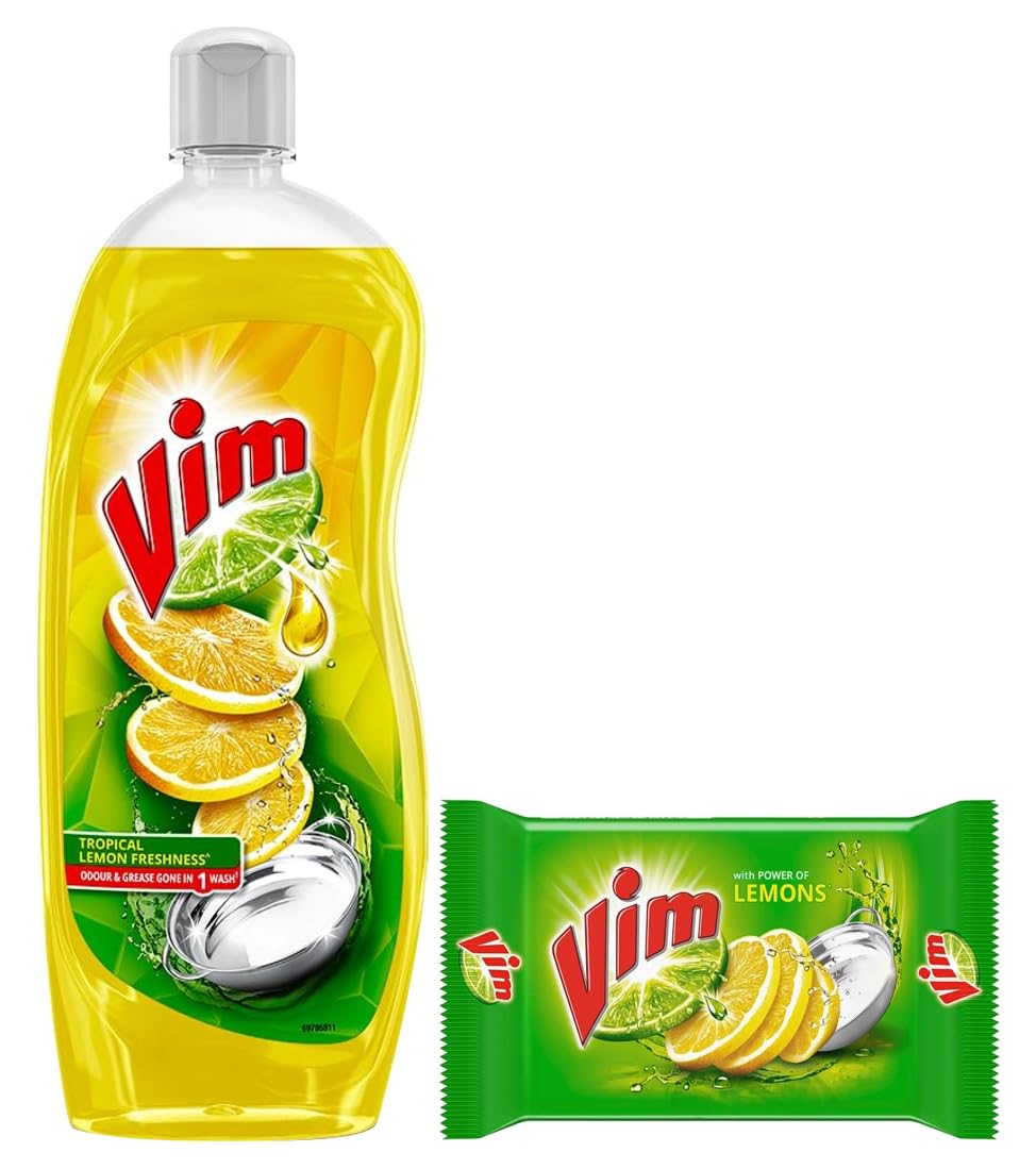 Vim Dishwash Liquid Gel Lemon, With Lemon Fragrance, Leaves No Residue, Grease Cleaner For All Utensils, 750 ml Bottle & Vim Dishwash Bar Lemon, Removes Stain And Grease With Power Of Lemon, 300 g (B0CDDB1FCG) Amazon Price History, Amazon Price Tracker