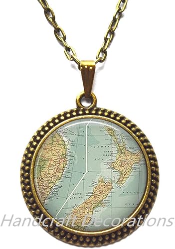 HandcraftDecorations Collar encantador, colgante de mapa de Nueva Zelanda, collar de mapa de Nueva Zelanda colgante de Nueva Zelanda, collar de