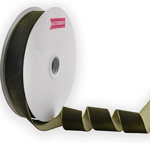 Miniatura 2 de KLTRIBBON Cinta de terciopelo de nailon de una sola cara, carrete de 1 12 pulgadas x 25 yardas (verde musgo)