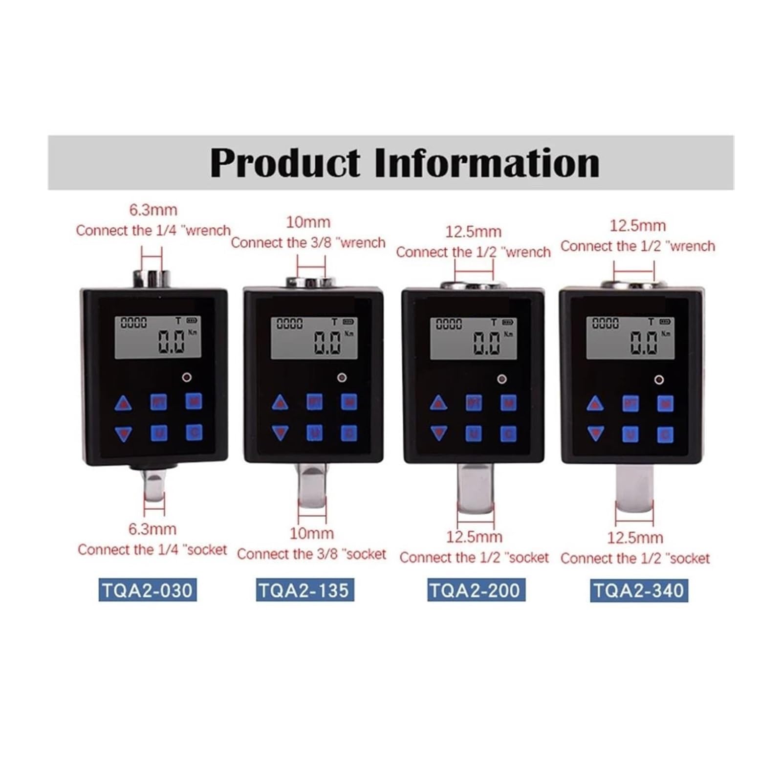 Dinamometrica Digital, Medidor de Torque Digital 0.3-340 NM Adaptador de medidor de Torque Ajustable Llave de torsión electrónica Profesional Herramientas de reparación de inspección(TQA2-030)