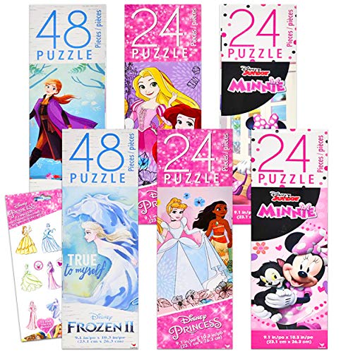 Disney Jigsaw Puzzles for Girls Party Favors Super Bundle ~ 6 Pack Disney Puzzles Featuring Minnie Mouse, Frozen, and Disney Princesses with Stickers (Disney Puzzle Kids)