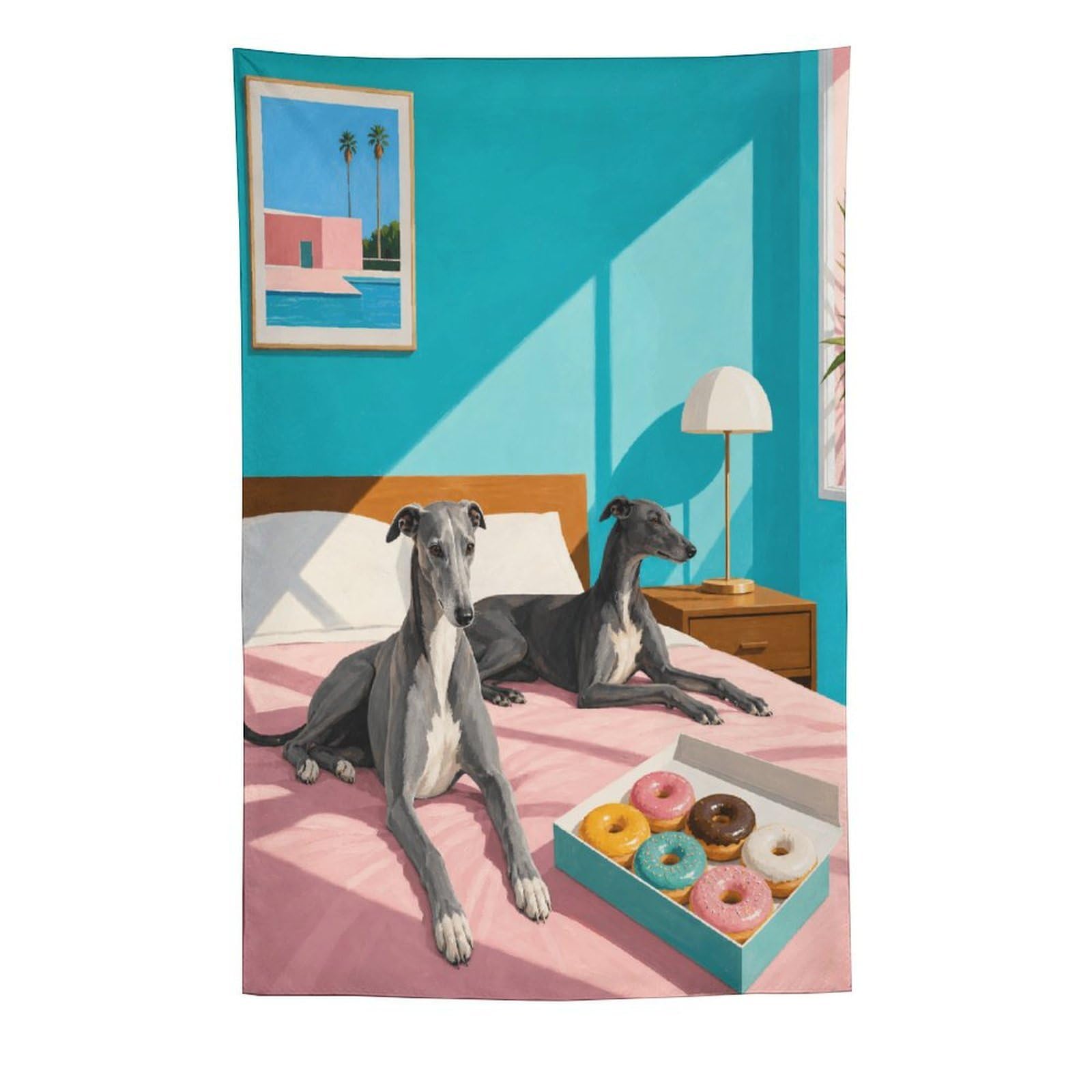 H3B8U2Y5 Greyhounds in Bright Bedroom Wall Tapestry, Geometric Art