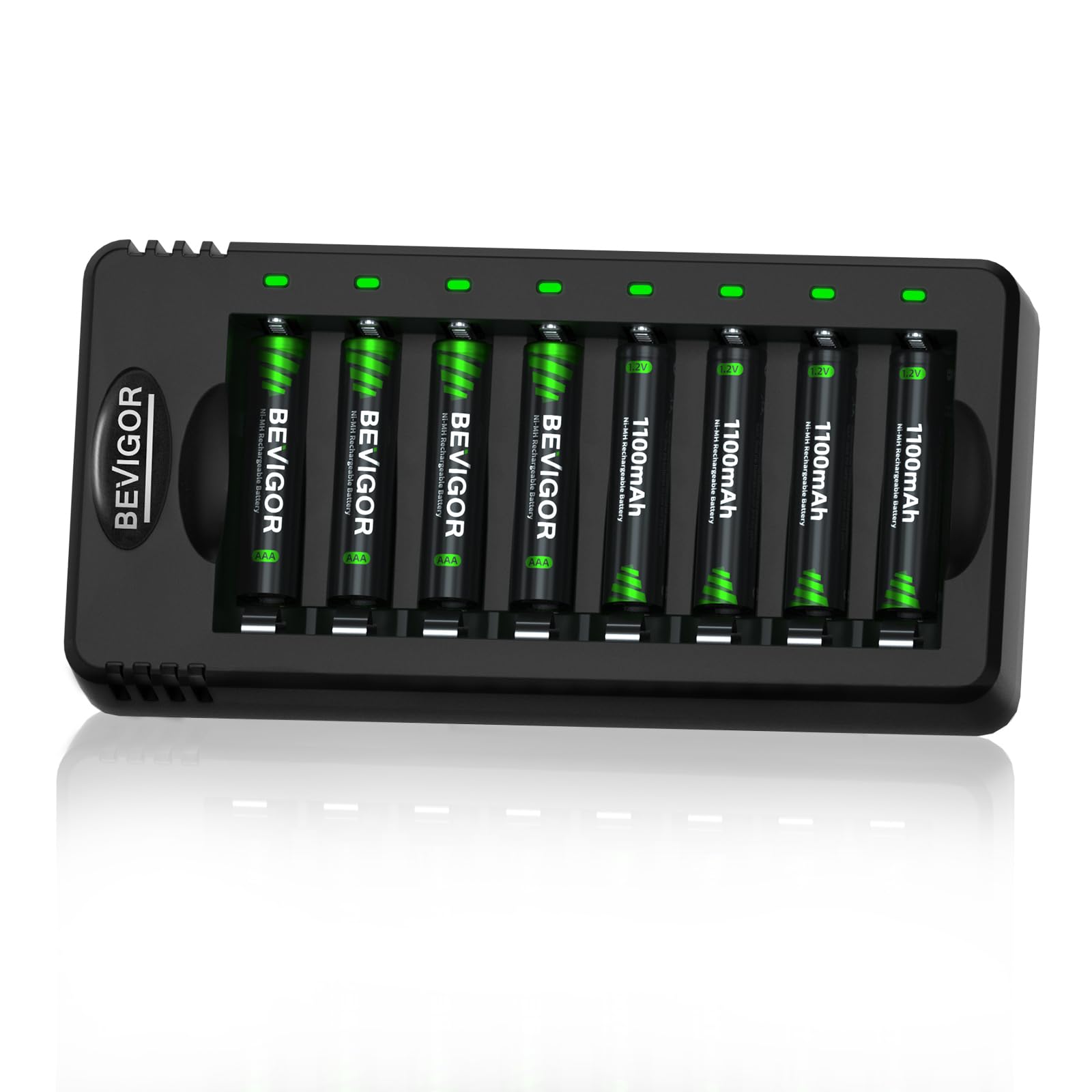 BEVIGOR 8 AAA NiMH Rechargeable Batteries with 8 Slot Charger, Fast Charge