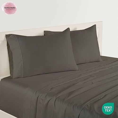 Miniatura 7 de MyGiza Sheets - Juego de sábanas de algodón Giza de primera calidad, tamaño split king, individual, matrimonial, king y queen, set de 4 unidades.