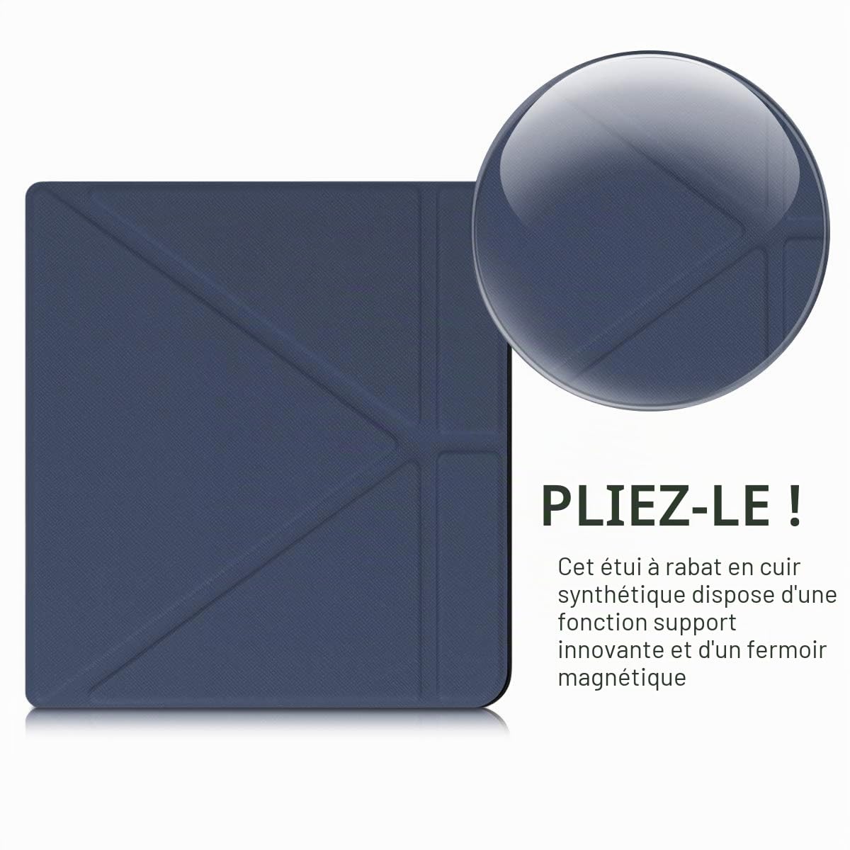kwmobile Étui Compatible avec Kobo Libra H2O Coque - Étui à Rabat magnétique Tablette eReader Similicuir - Bleu foncé