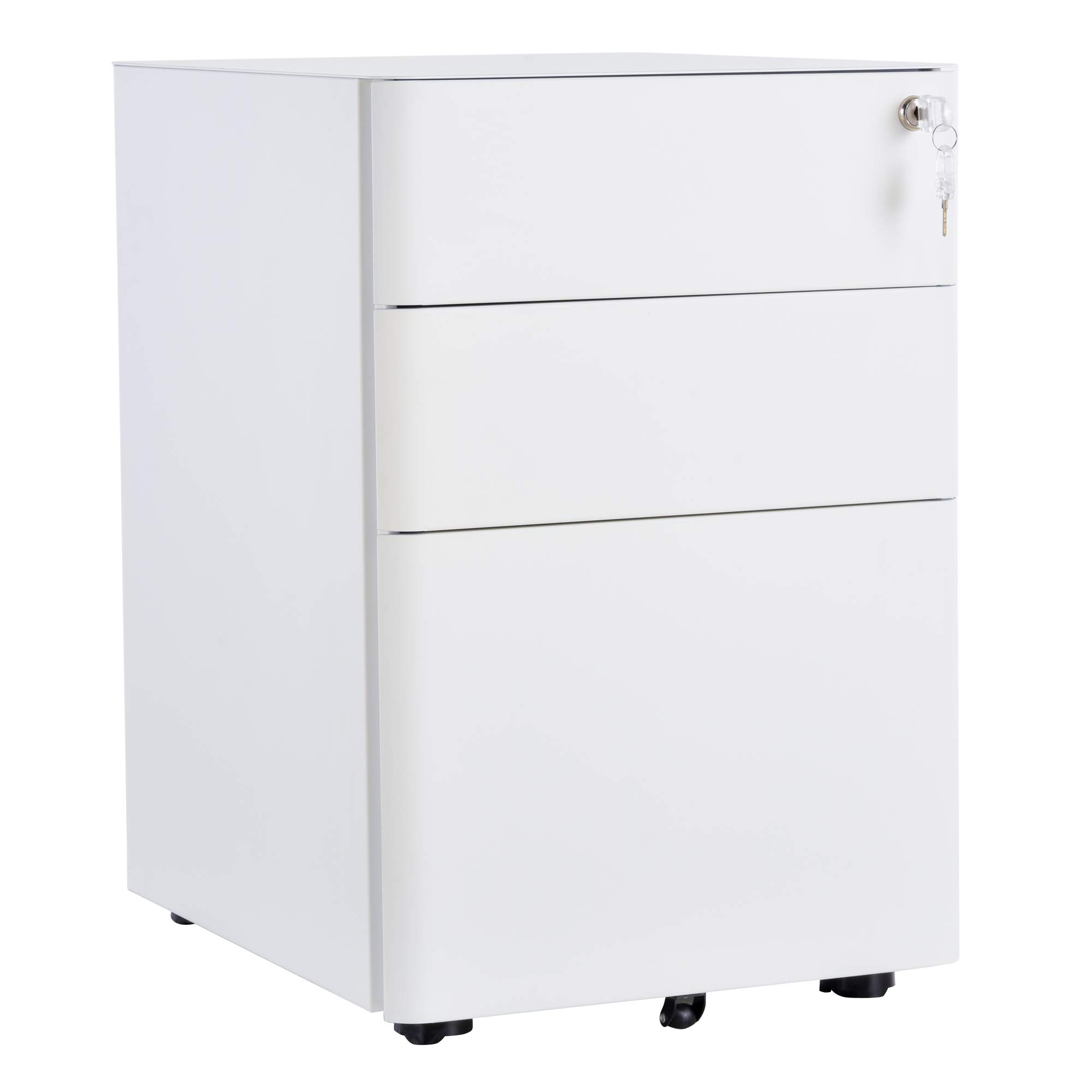 HOMCOM Vinsetto Caisson de Bureau Rangement Bureau sur roulettes 3 tiroirs coulissants verrouillables trieur à dossiers dim. 39L x 48I x 59H cm Acier Blanc