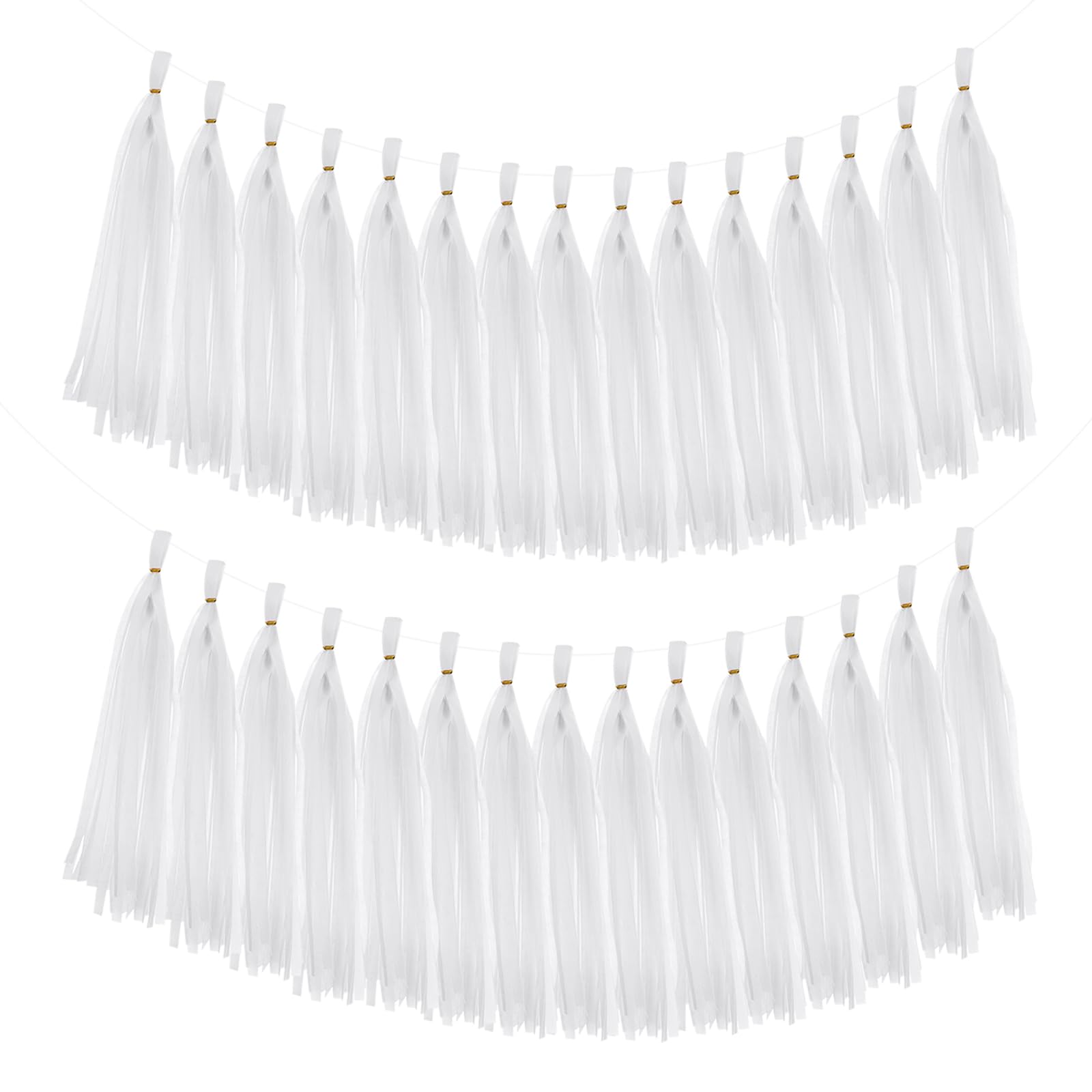 MECCANIXITY 40Pcs Tassel Garland Banner Tissue Paper for Streamers Party Decorations, Valentine's Day Birthday Decor for Women with Rope and Tie Wire (White, 14.6Inch)