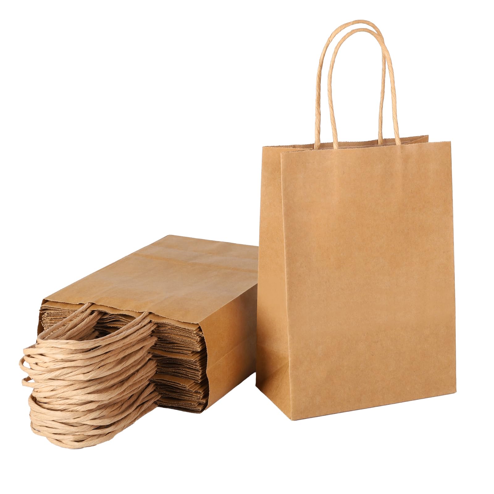 suituts 50 Pack Brown Gift Bags with Handles, Small Kraft Paper Bags Bulk, 5.9X3.1X8.4 Inch Paper Gift Bags Retail Bags, Durable Craft Paper Bags for Gift, Foods