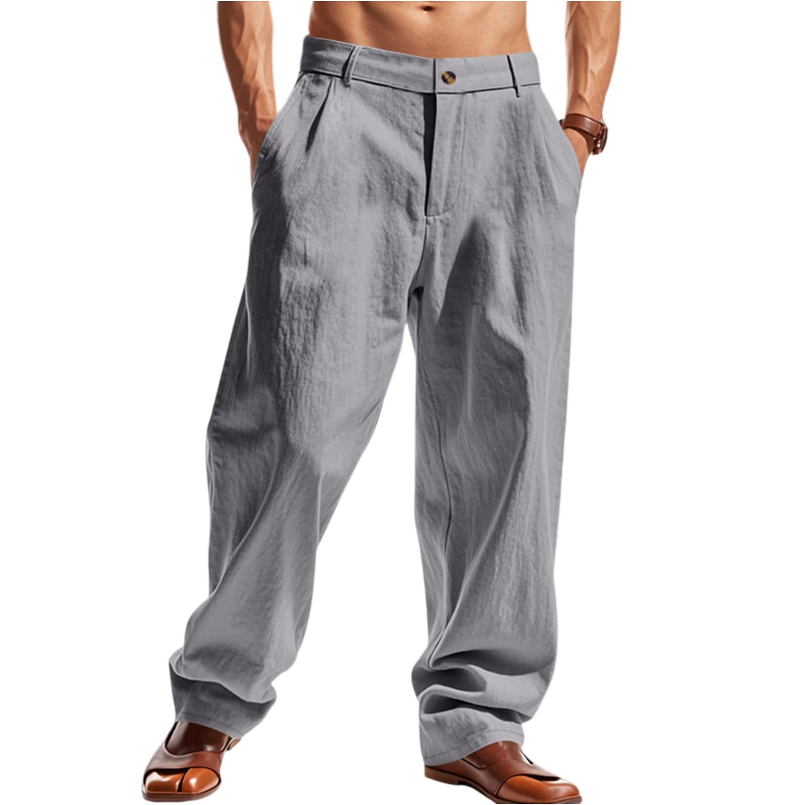 Breathable Linen Pants Men Pleated High Waisted Dress Pants Pantalones de Vestir para Hombres Casual Linen Trousers