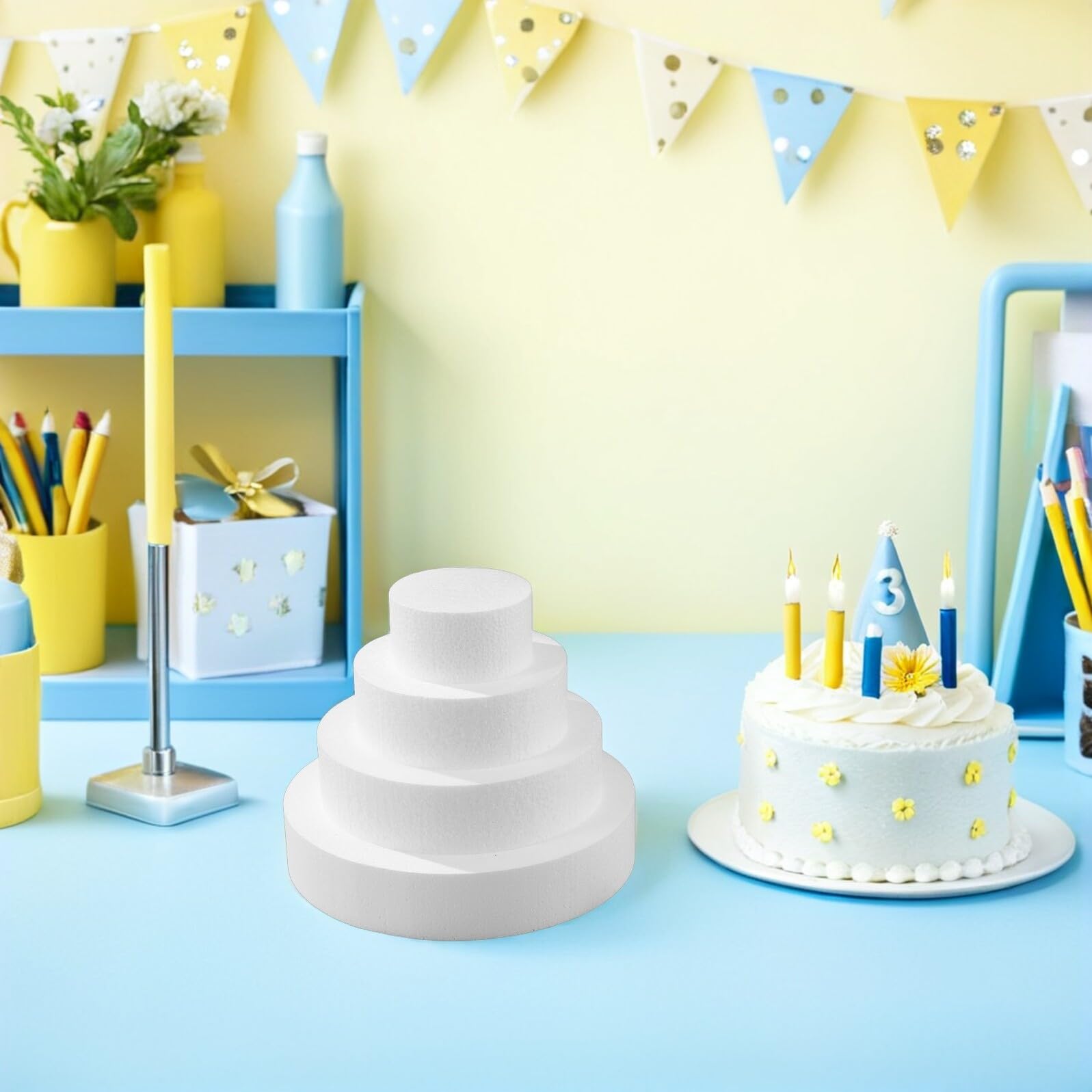 TOYANDONA Torta Finta Rotonda in Schiuma 8 Pezzi Bianca per Decorazione