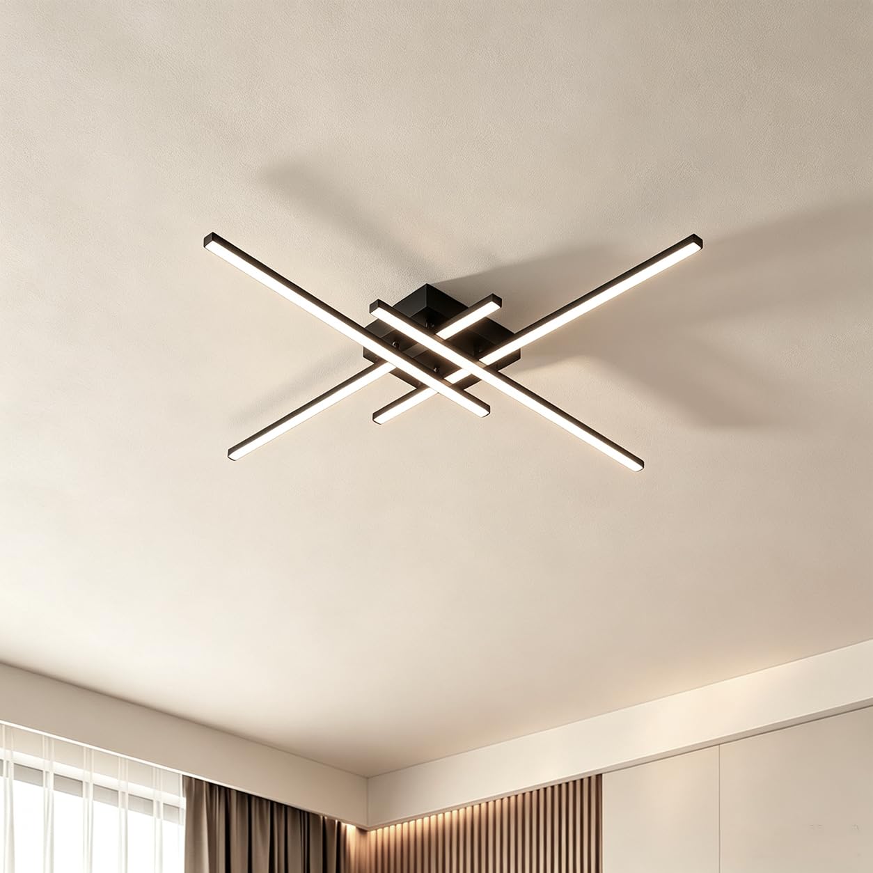 LED Ceiling Light, Black Mordern Interlaced Design, 24W 4000K Natural White