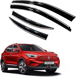 ROYALTECH Premium Chromeline & Silverline Unbreakable Car Rear Window Wind Deflectors & Side Door Visor Rain Guard Compatible with (MG ZS EV (2020 Onwards))