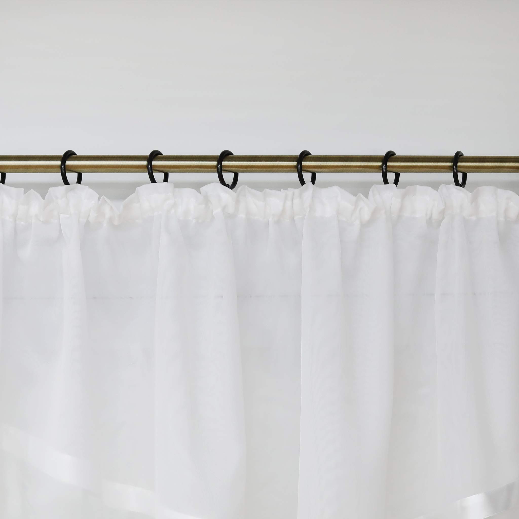 Joyswahl Flora Rideau brise-bise en voile avec galon fronceur - Rideau court avec ruban de satin coloré - 400 x 160 cm - Blanc - 1 pièce