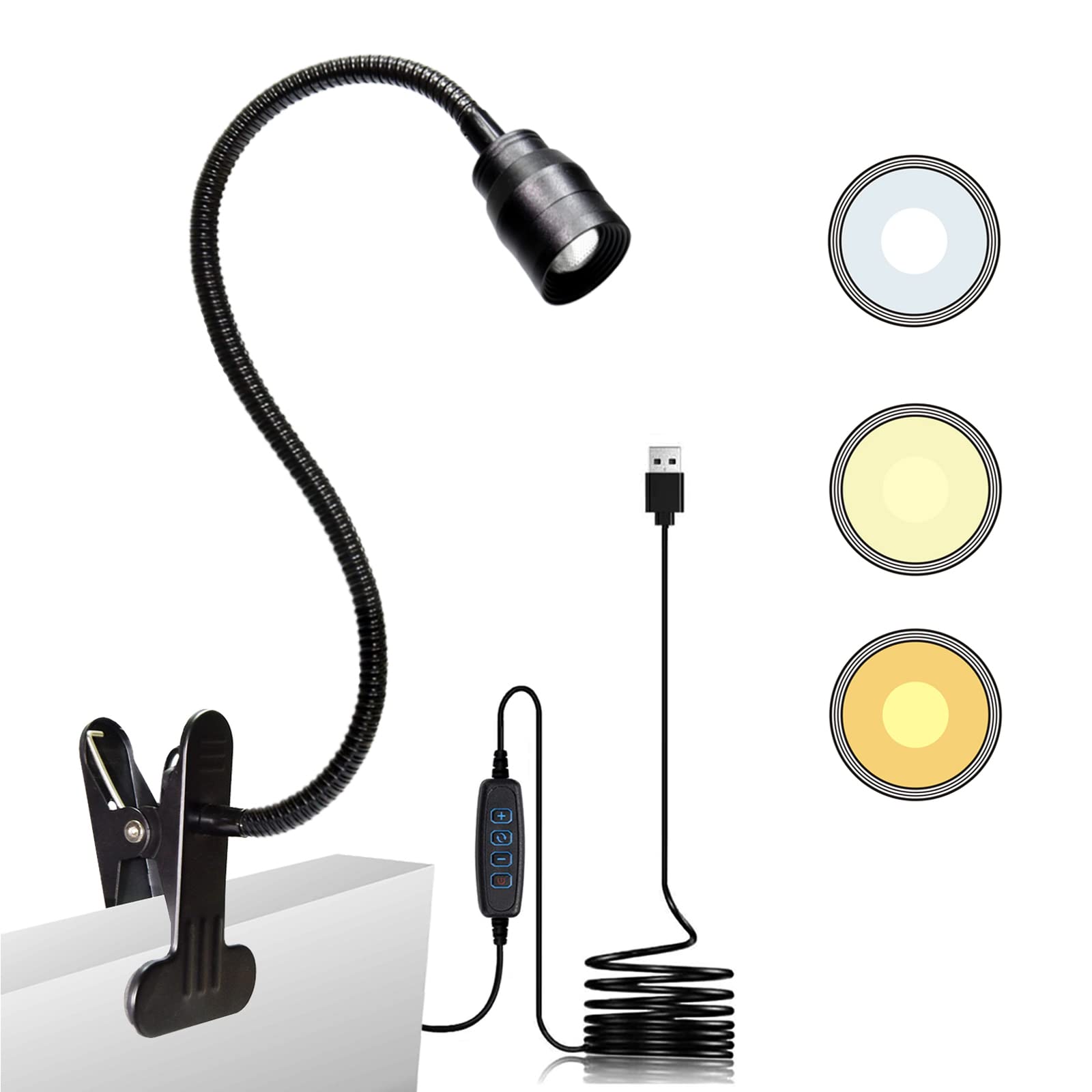 Zoomable LED Reading Lights for Bed Headboard, Clip on Spotlight Lamp for Desk, Dorm Bed, Dimmable USB Clamp Book Light with Flexible Gooseneck, Adjustable Beam Angle 15°-80°