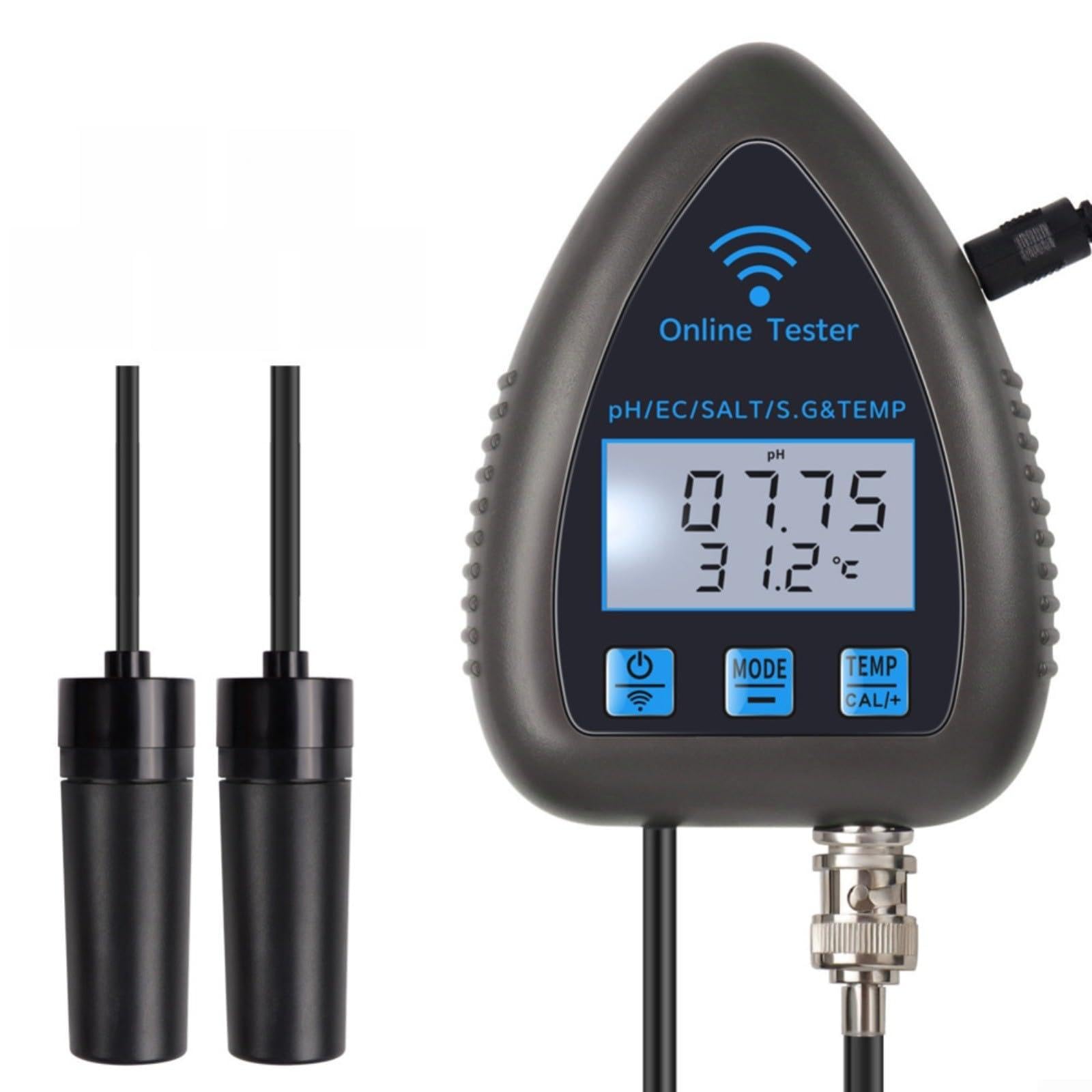 Per Tuya 5-in-1 WiFi PH Monitor e Tester di Qualità Dell'Acqua Con Salinità, Gravità Specifica, Sensori di Temperatura Per Acquari, Laghetti Di Pesci, Idroponica (WF9953)