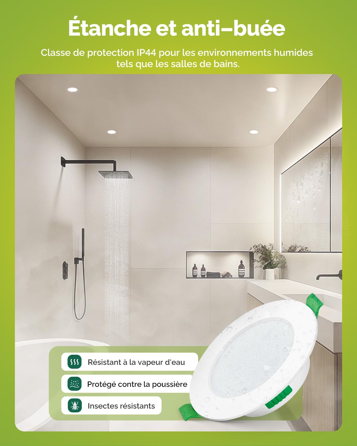 Lot de 12 Spot LED Encastrable 6W 220V, Blanc Chaud 2700K Blanc Neutre 4000K Blanc Froid 6000K Réglable, IP44 Salle de Bain