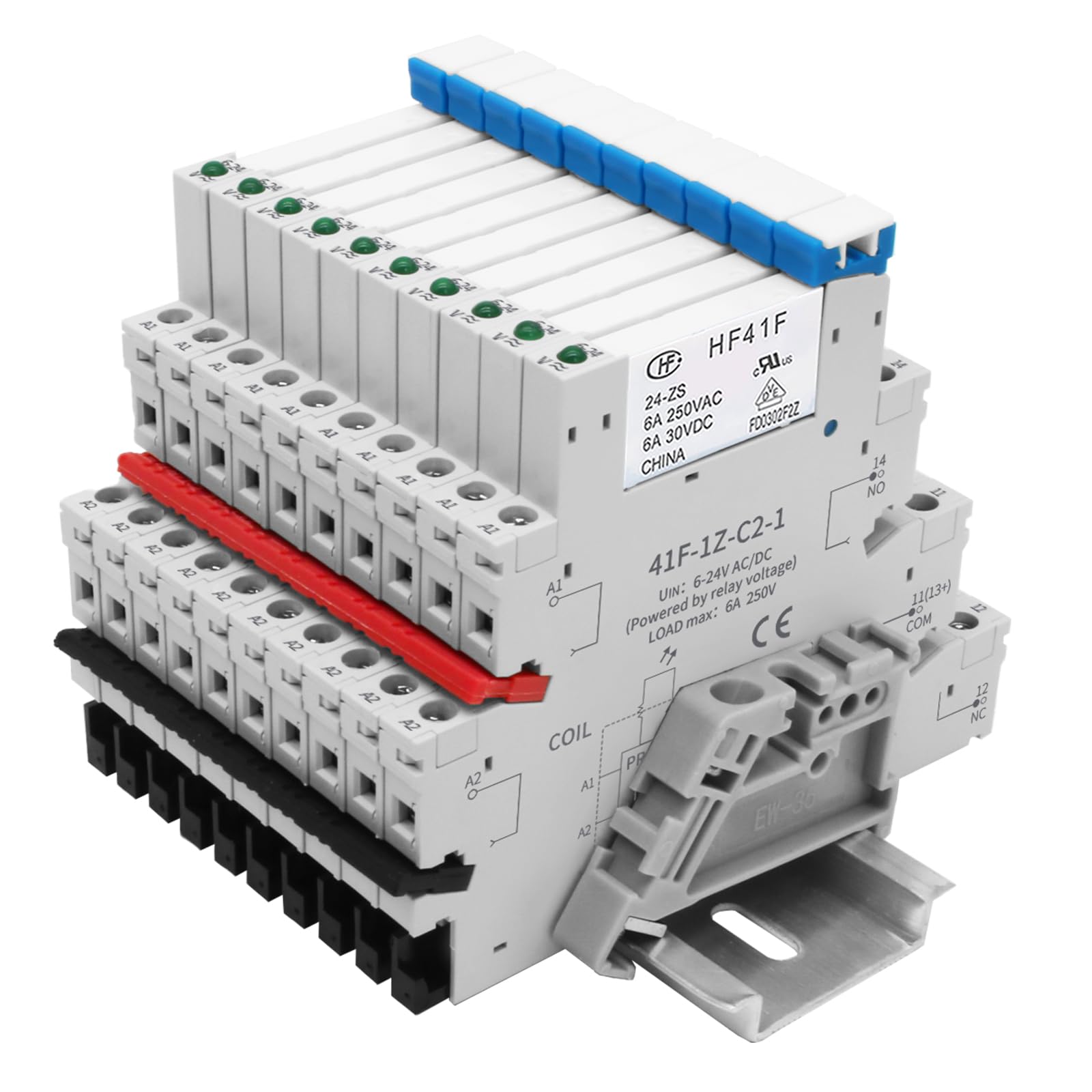 (10pcs)24V Relé Din Rail potencia en miniatura;Silm,Electroválvula PLC,5 Pin SPDT con Push in Socket,Bobina dc/ac,electromagnético,Max 6A 250VAC