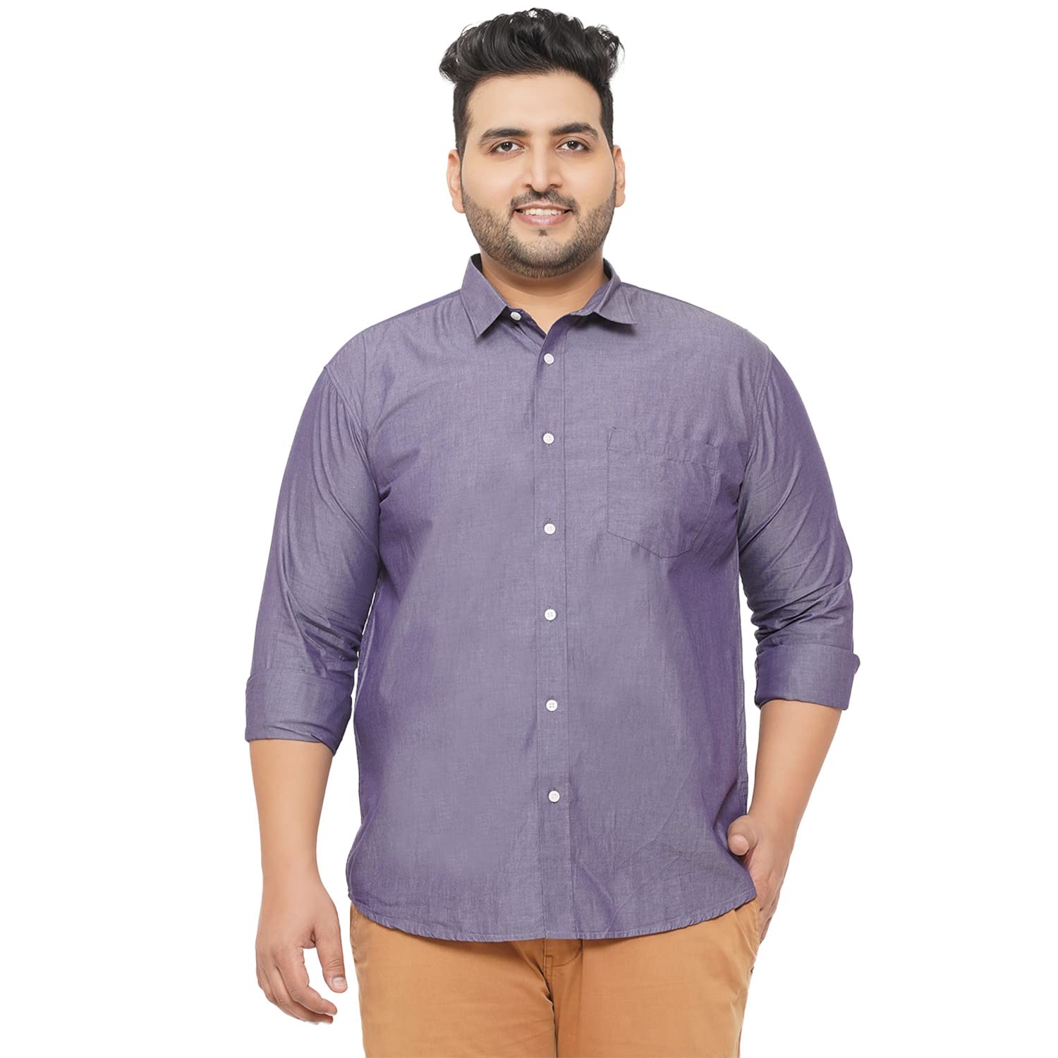 JOHN PRIDE Plus Size Men Purple Casual Solid Shirt (EJPSF45224_Purple)