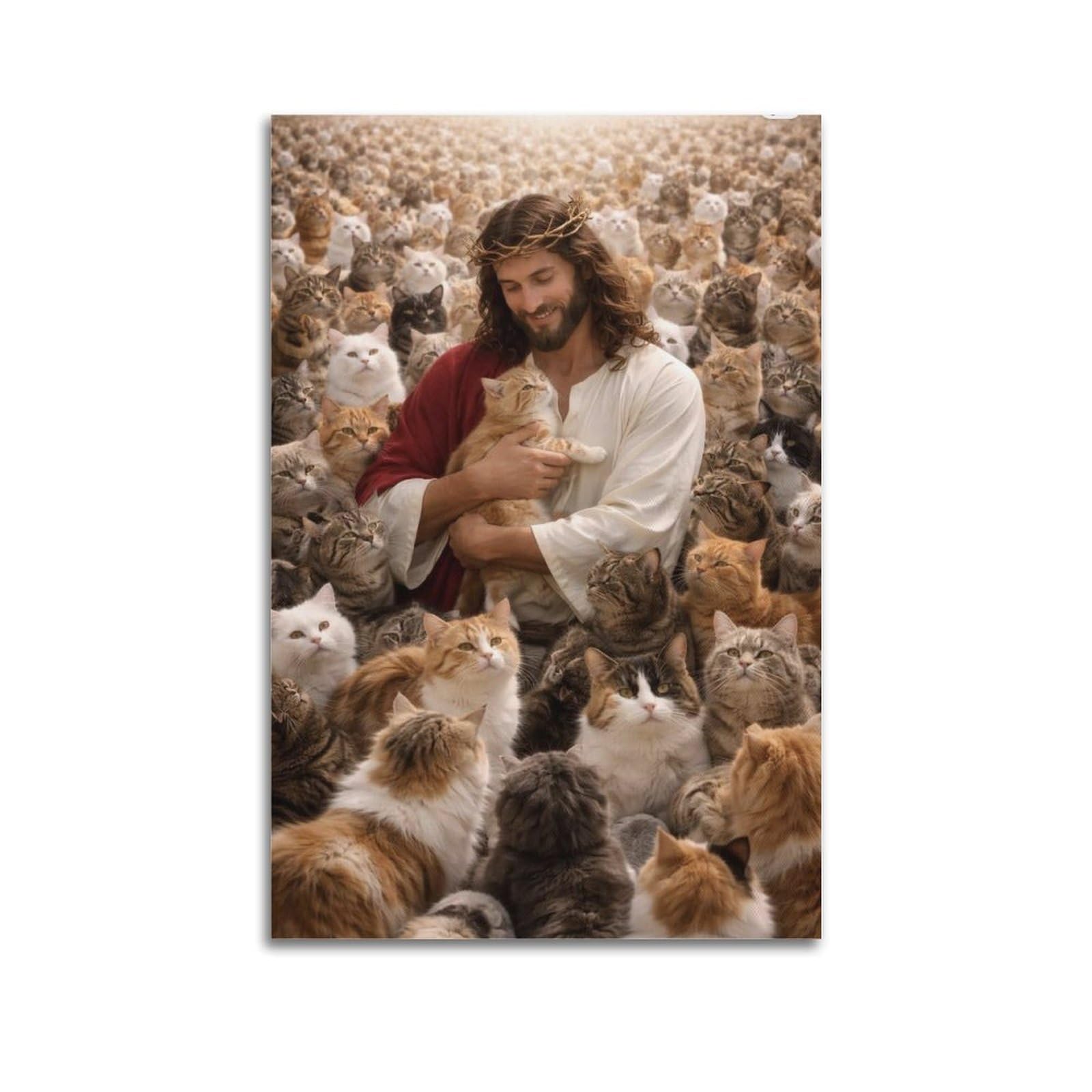 OKAHYS Jesus & Cats Animal Artwork Poster Decorative Painting Canvas Wall Artworks Picture 20x30inch(50x75cm)
