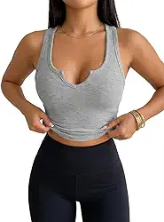 Regata feminina de verão, sem mangas, gola V, com nervuras, ajuste de ombro, conjunto de exercícios modernos para uso diário e de férias