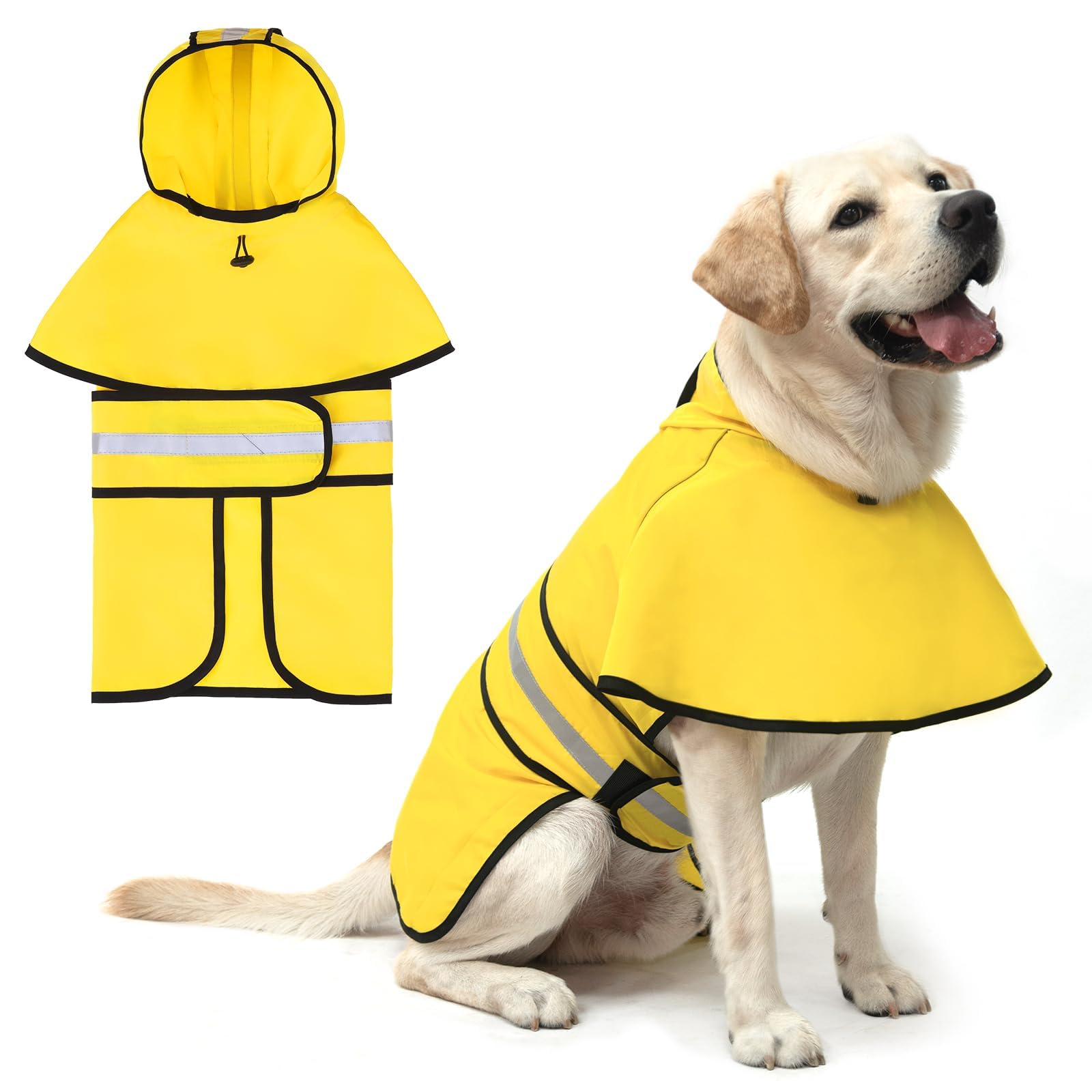 KOOLTAIL Dog Raincoat Hooded Slicker Poncho with Leash Hole, Raincoat for Large Dogs, Waterproof Doggie Rain Jacket with Reflective Strip, Adjustable Breathable Extra Large Rainwear-Yellow Solid โ image 1