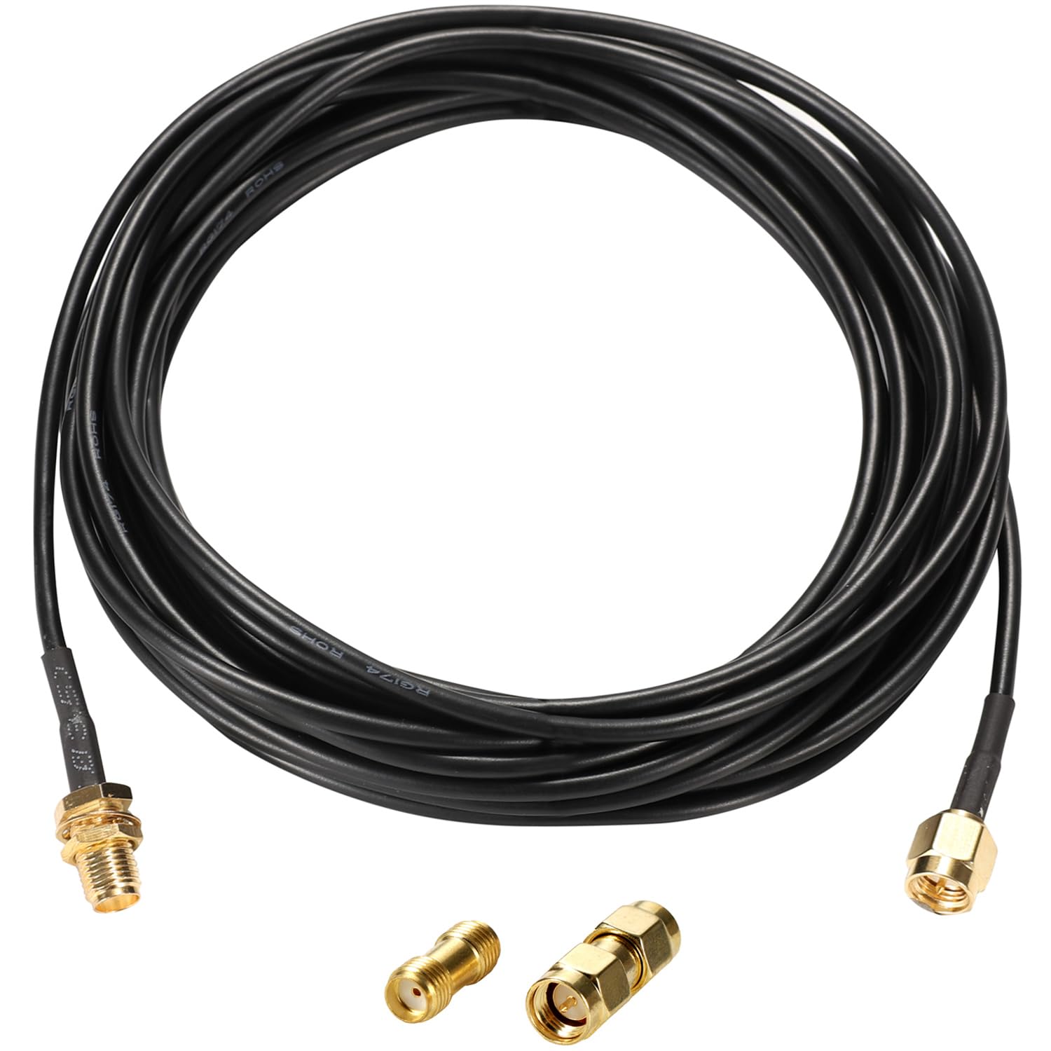 Greluma 1 Piece 5m SMA Male to SMA Female Schott RG174 Coaxial Cable + 2 Pieces RF Coaxial SMA Adapter Kit for SDR Devices Antenna HAM Radio, 3G 4G LTE Antenna, ADS-B, GPS