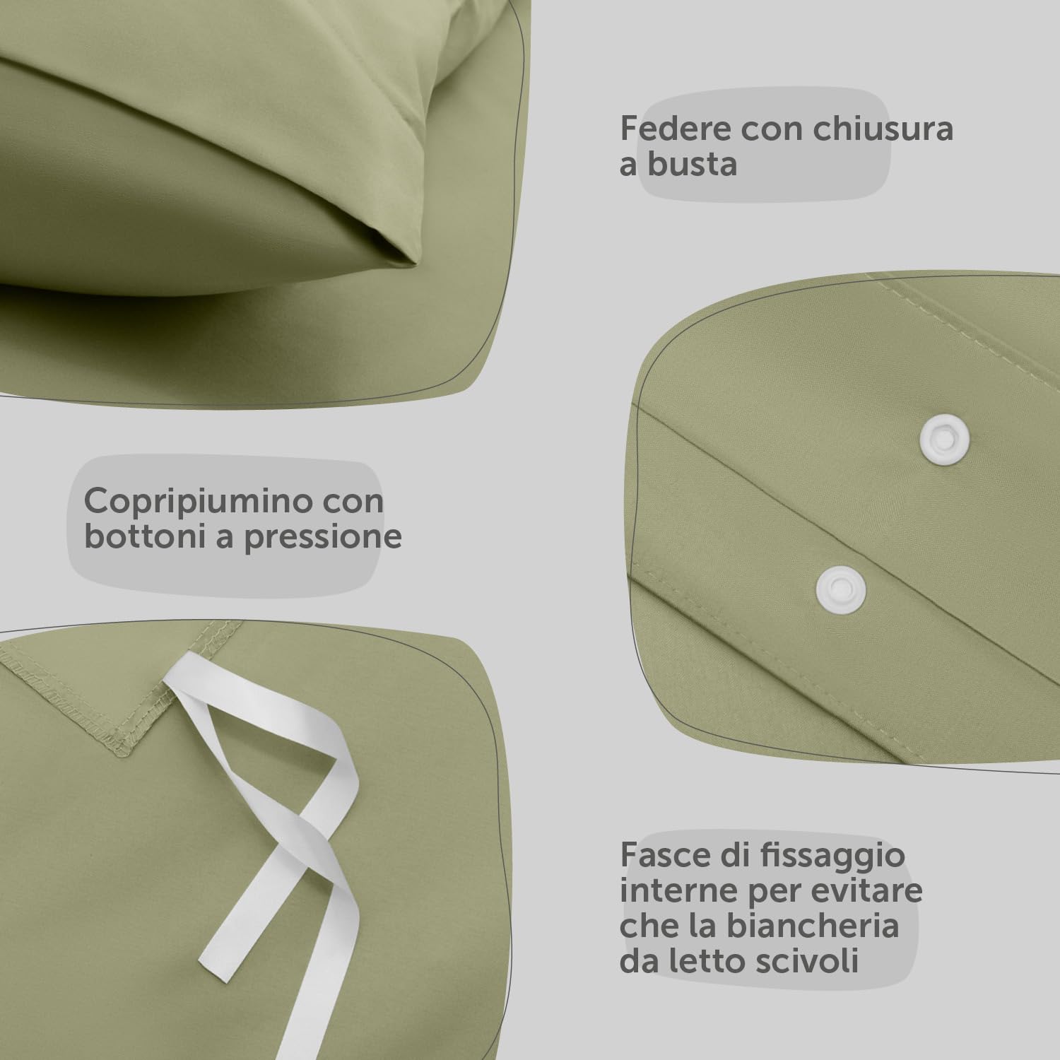 Blumtal Copripiumino Matrimoniale 240x220 e Federe 50x80 - Set di Lenzuola in microfibra extra morbida certificata Oeko-Tex, Set Copripiumino Matrimoniale con 2 Federe - 3 pezzi - Verde Oliva