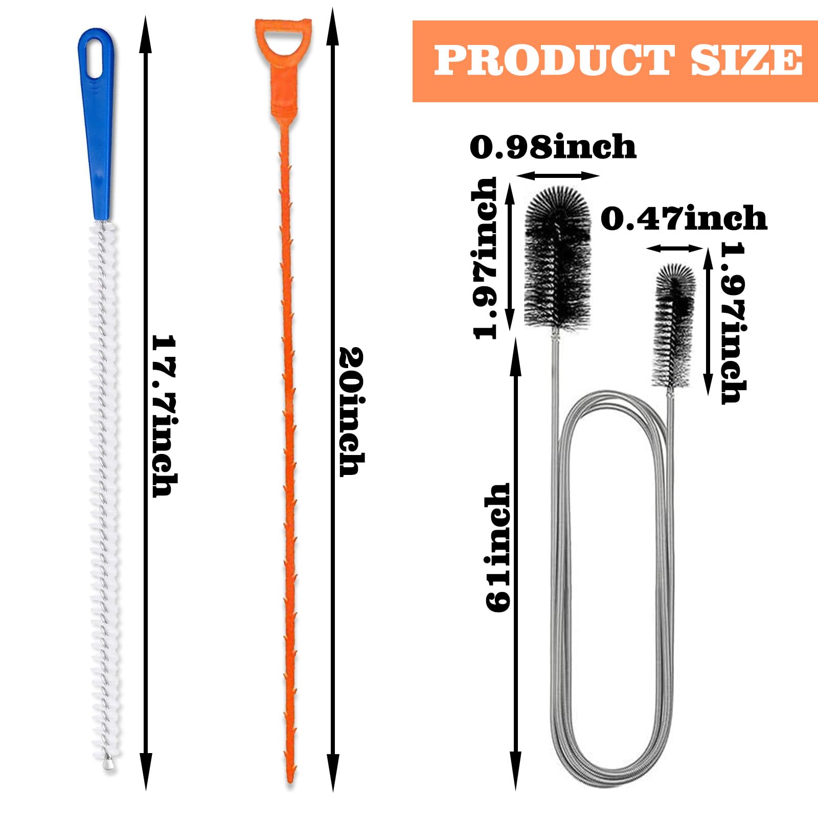 Kit Déboucheur De Canalisation - 3 Pièces (brosse, Outil Plastique, Spirale Inox)