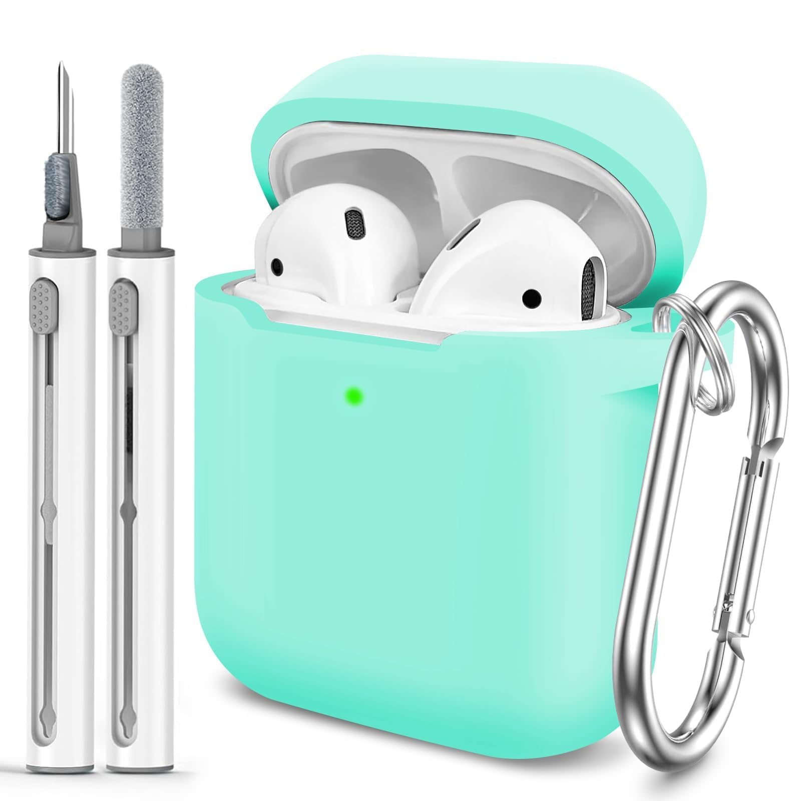 for AirPods Case Cover, Come with Clean Pen,Soft Silicone Protective Cover for Women Men Compatible with Apple AirPods 2nd 1st Generation Charging Case, Front LED Visible,Mint Green