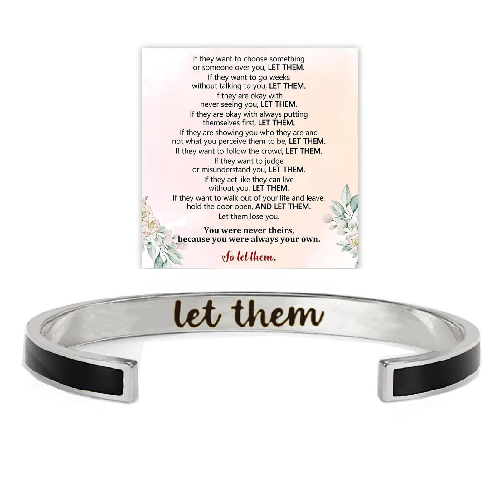 BlingNook Let Them Motivational Color Bangle, Stainless Steel Self Worth Inspirational Cuff Bracelets with Hidden Message Engraved Friendship Bracelet
