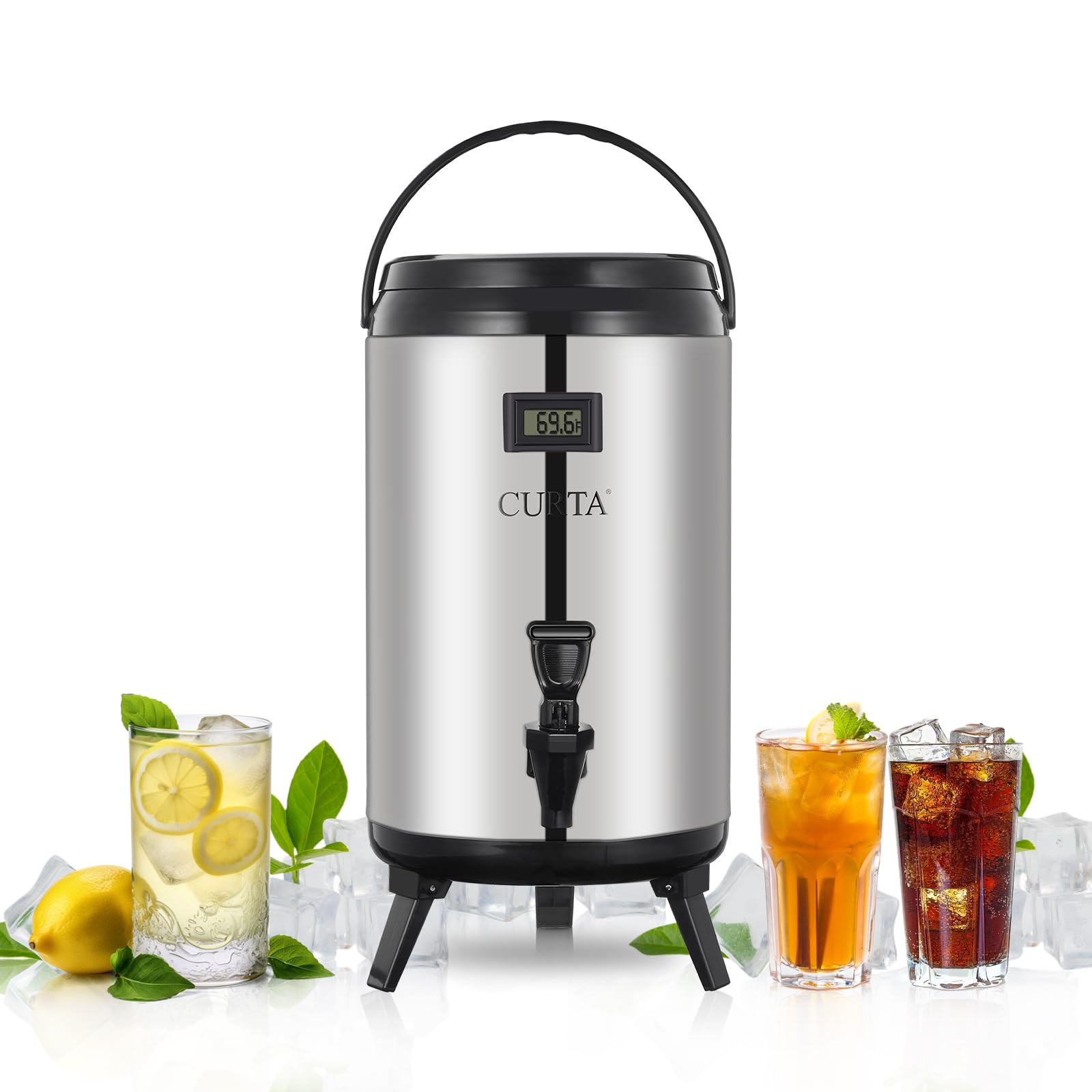 Dispensador de bebidas aislado de acero inoxidable, dispensador térmico de bebidas de café caliente y frío con espiga para agua caliente, té y café, leche fría, jugo y más, verde azulado, 10 litros