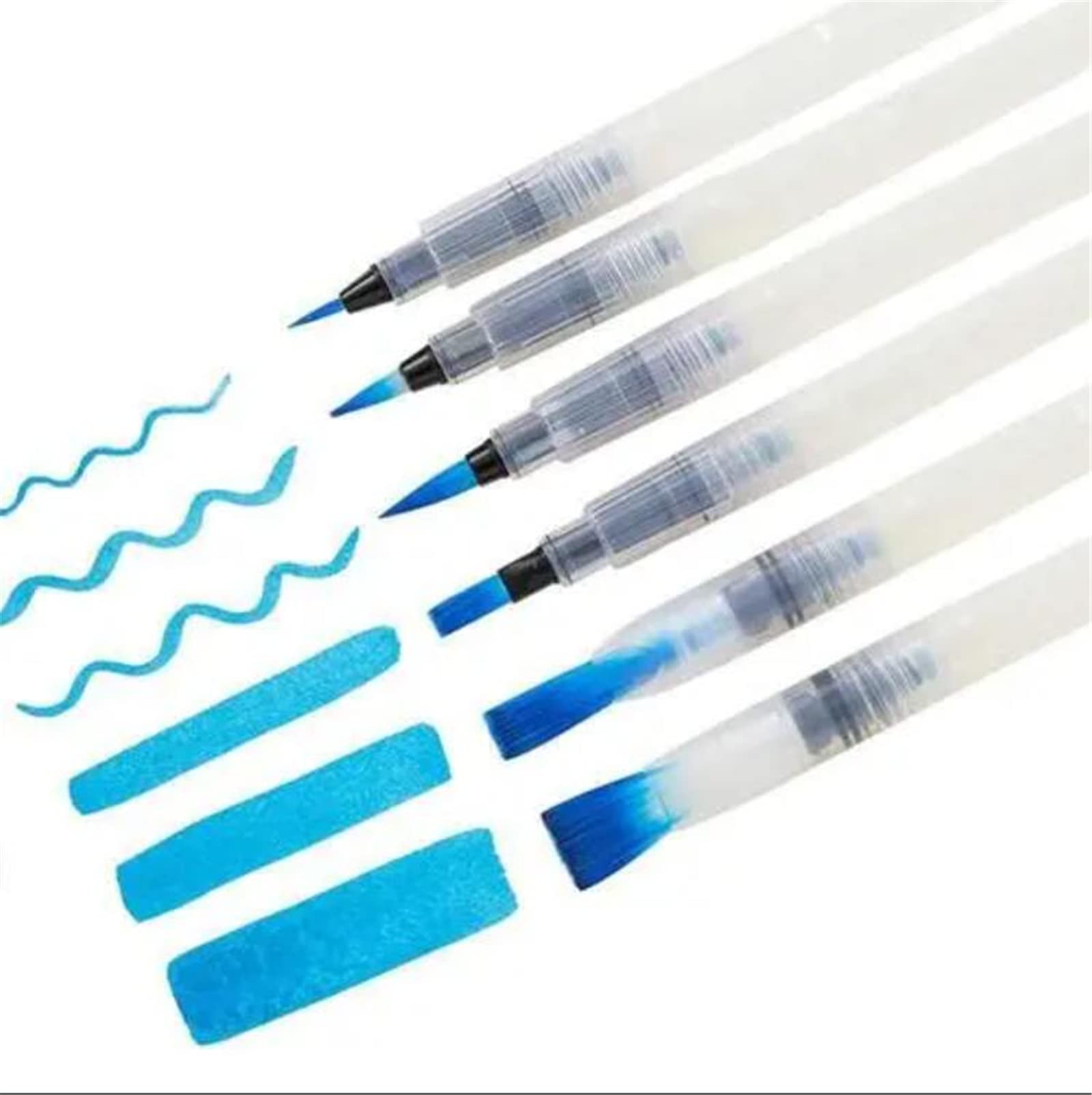 Wangcl 6 Pack Water Brush Assorted Tips Refillable Ink And Water Brush Pen For Watercolouring Painting Colour Blending And Calligraphy