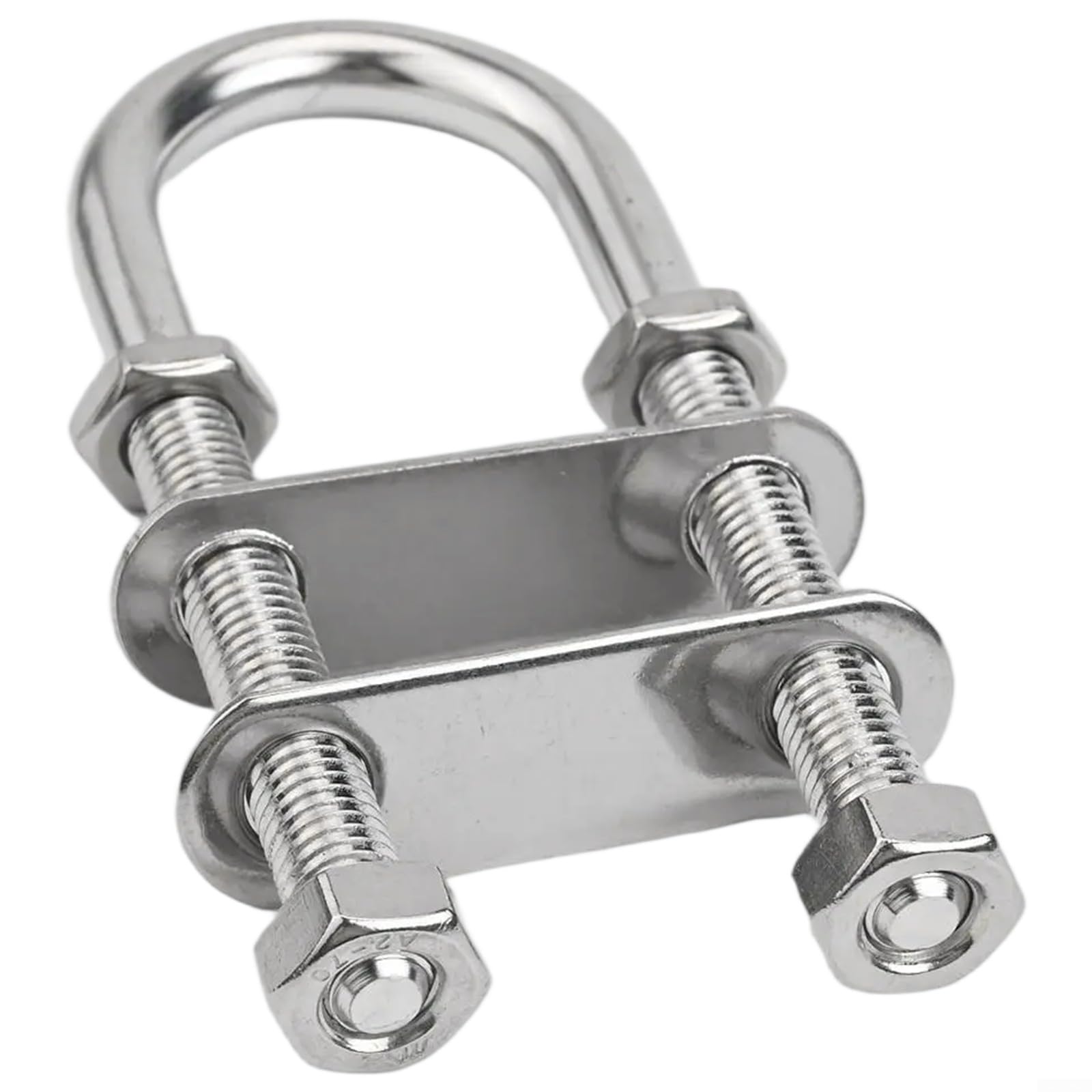 Stainless Steel Marine U-Bolt for Boat Stern and Bow Eye Tie-Down, M8 Size, 304 Grade, 3500 lbs Load Capacity, Includes 2 Flanges and 4 Nuts, Silver Finish